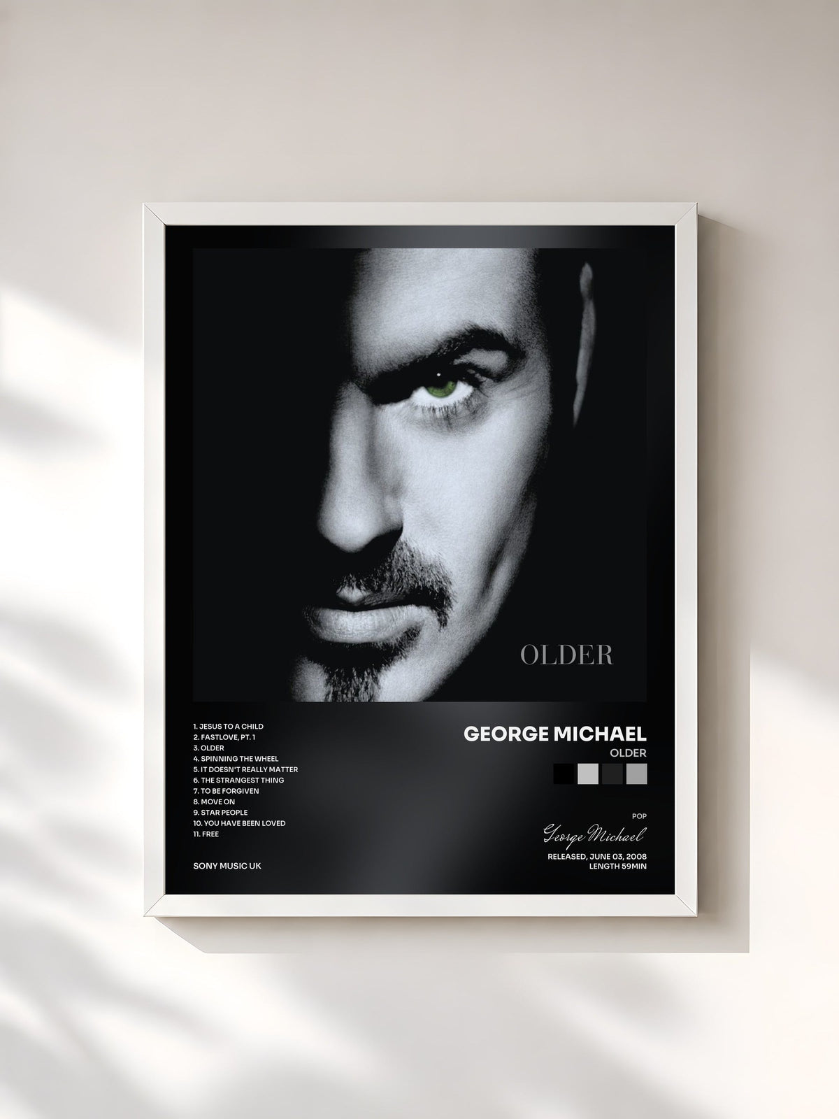 #blanc Tableau de l'album Older de George Michael, cadre blanc, imprimé et encadré en France