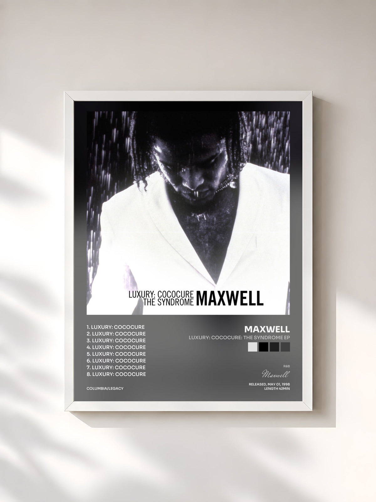 #blanc Tableau de l'album Luxury: Cococure: The Syndrome EP de Maxwell, cadre blanc, imprimé et encadré en France