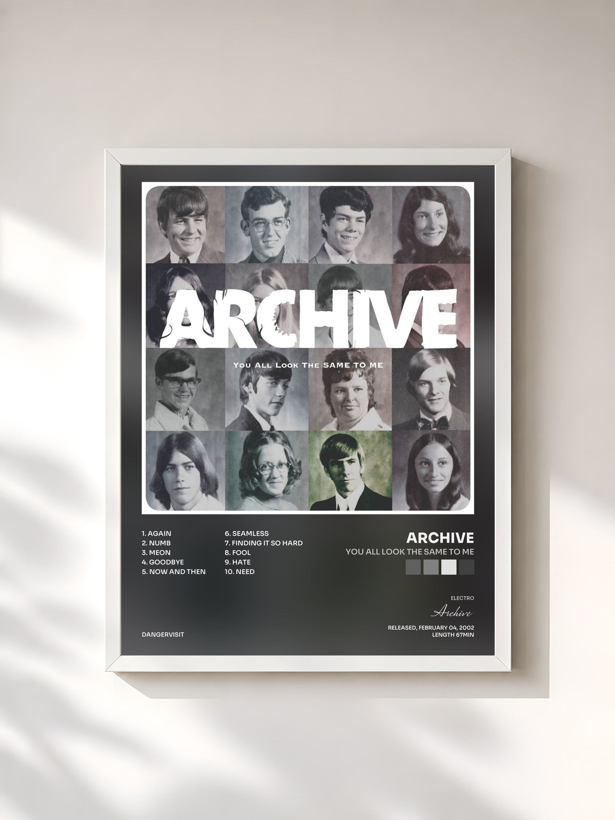 #blanc Tableau de l'album You All Look the Same to Me de Archive, cadre blanc, imprimé et encadré en France