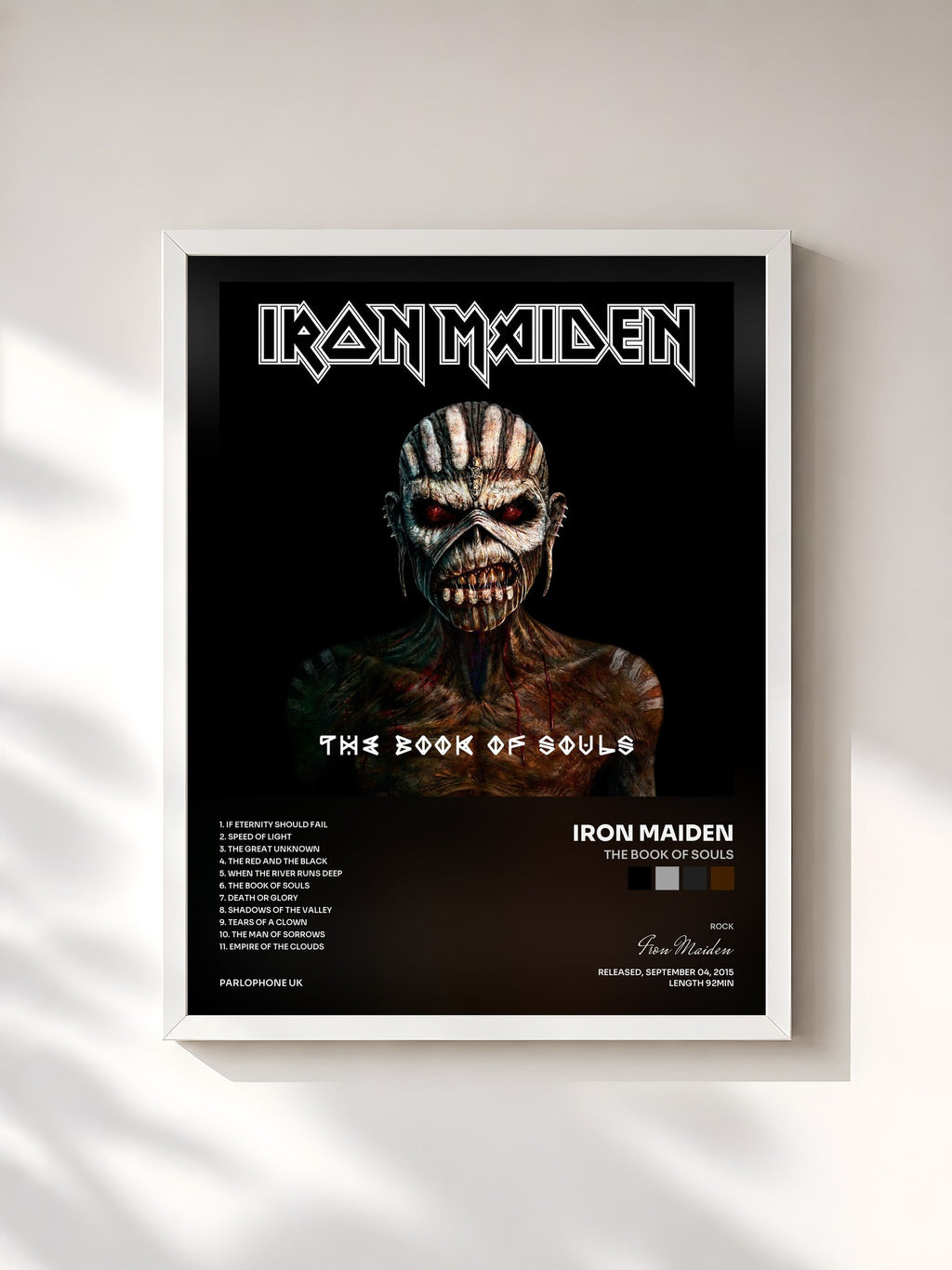 #blanc Tableau de l'album The Book of Souls de Iron Maiden, cadre blanc, imprimé et encadré en France
