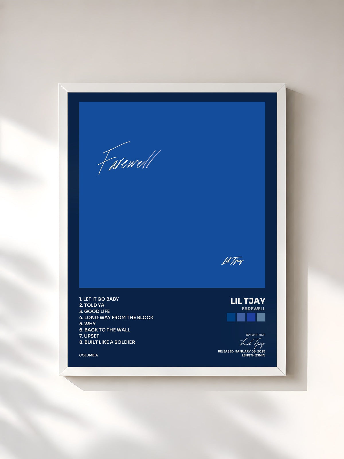 #blanc Tableau de l'album Farewell de Lil Tjay, cadre blanc, imprimé et encadré en France