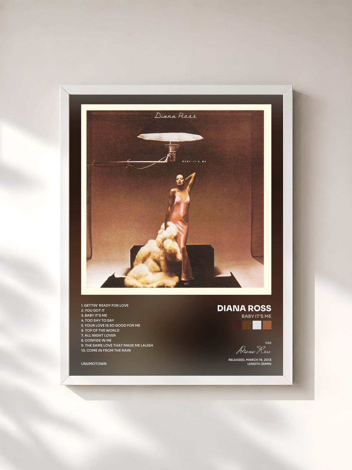 #blanc Tableau de l'album Baby It's Me de Diana Ross, cadre blanc, imprimé et encadré en France