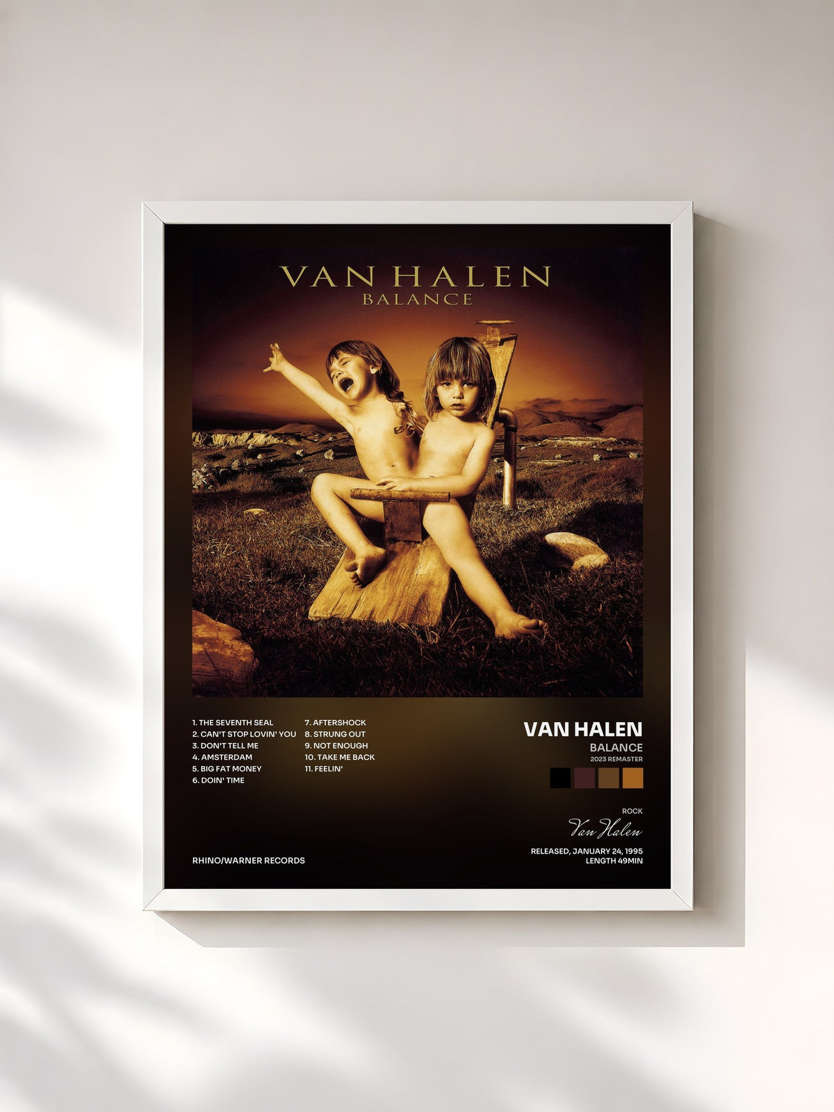 #blanc Tableau de l'album Balance (2023 Remaster) de Van Halen, cadre blanc, imprimé et encadré en France