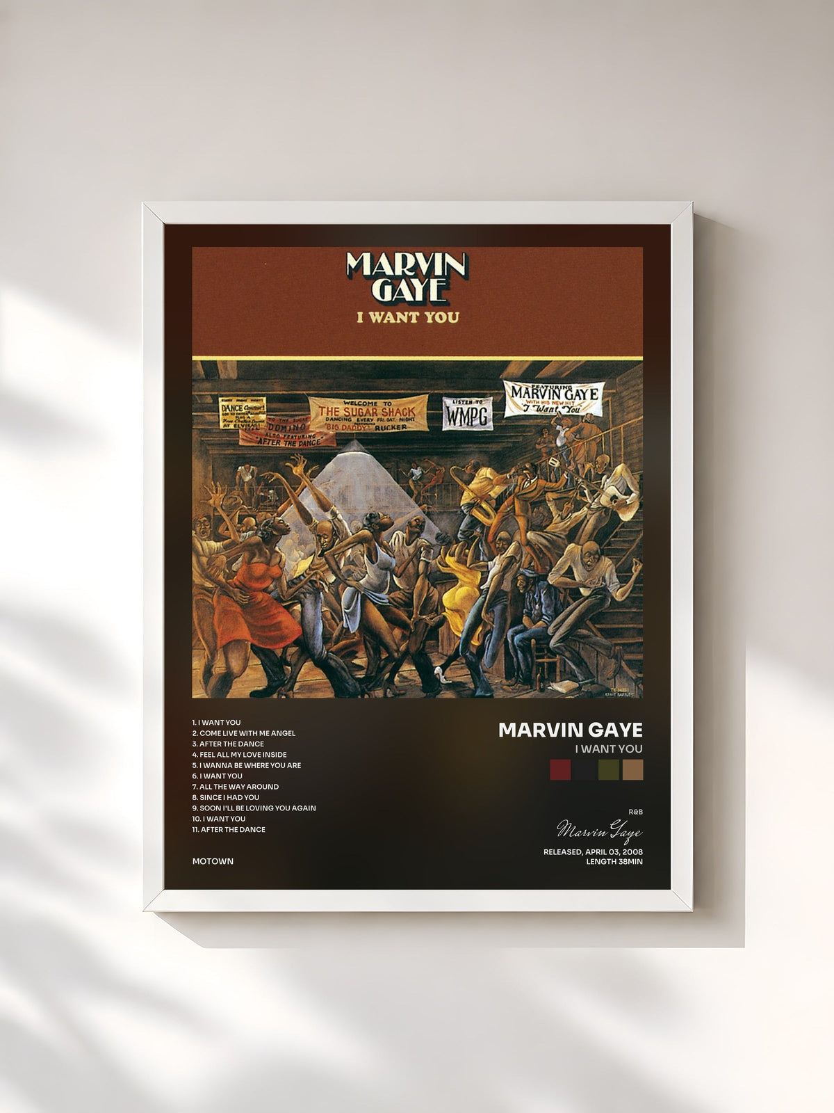 #blanc Tableau de l'album I Want You de Marvin Gaye, cadre blanc, imprimé et encadré en France