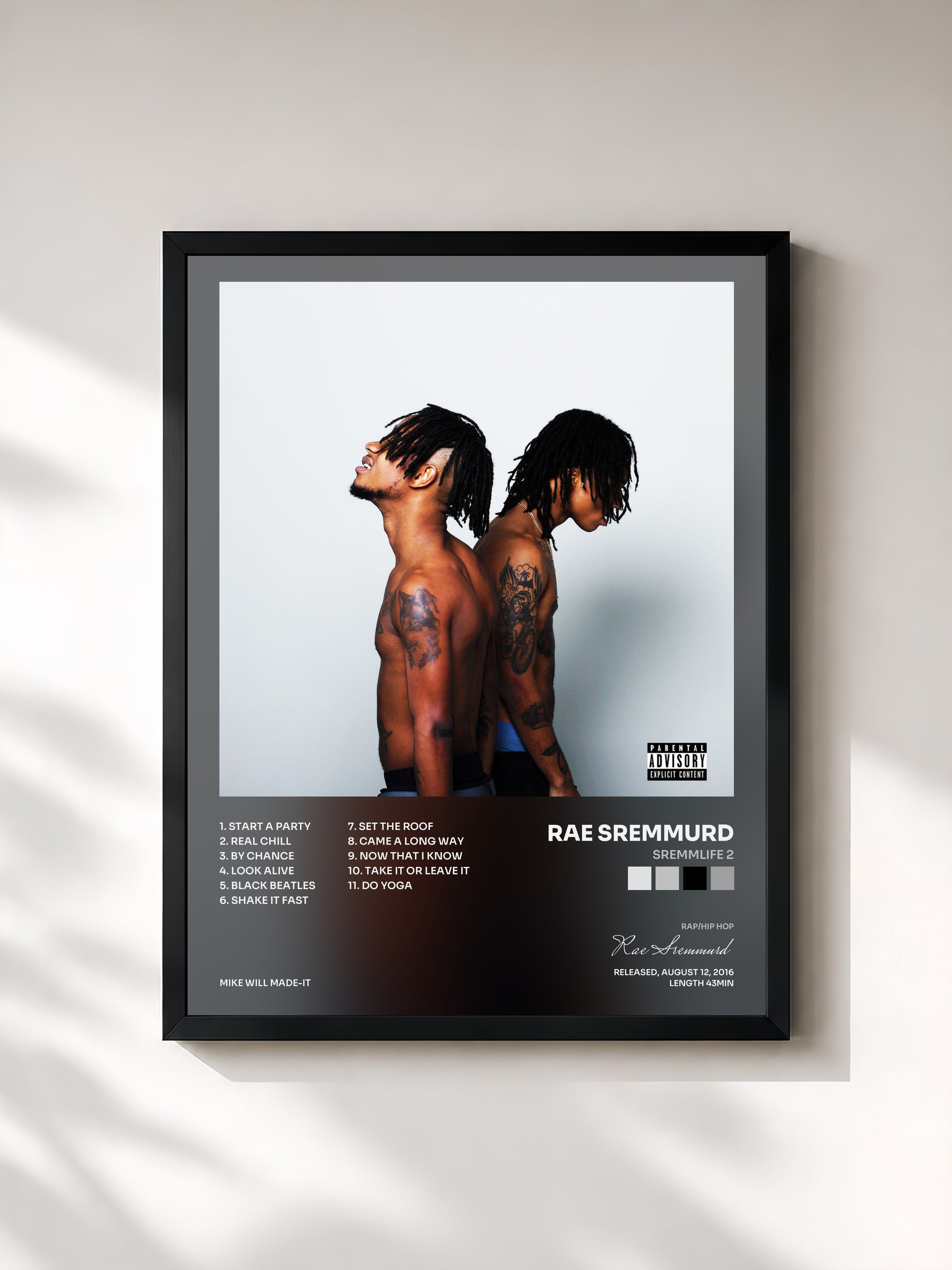 #noir SremmLife 2 by Rae Sremmurd as a framed art print, black frame, printed and framed in France