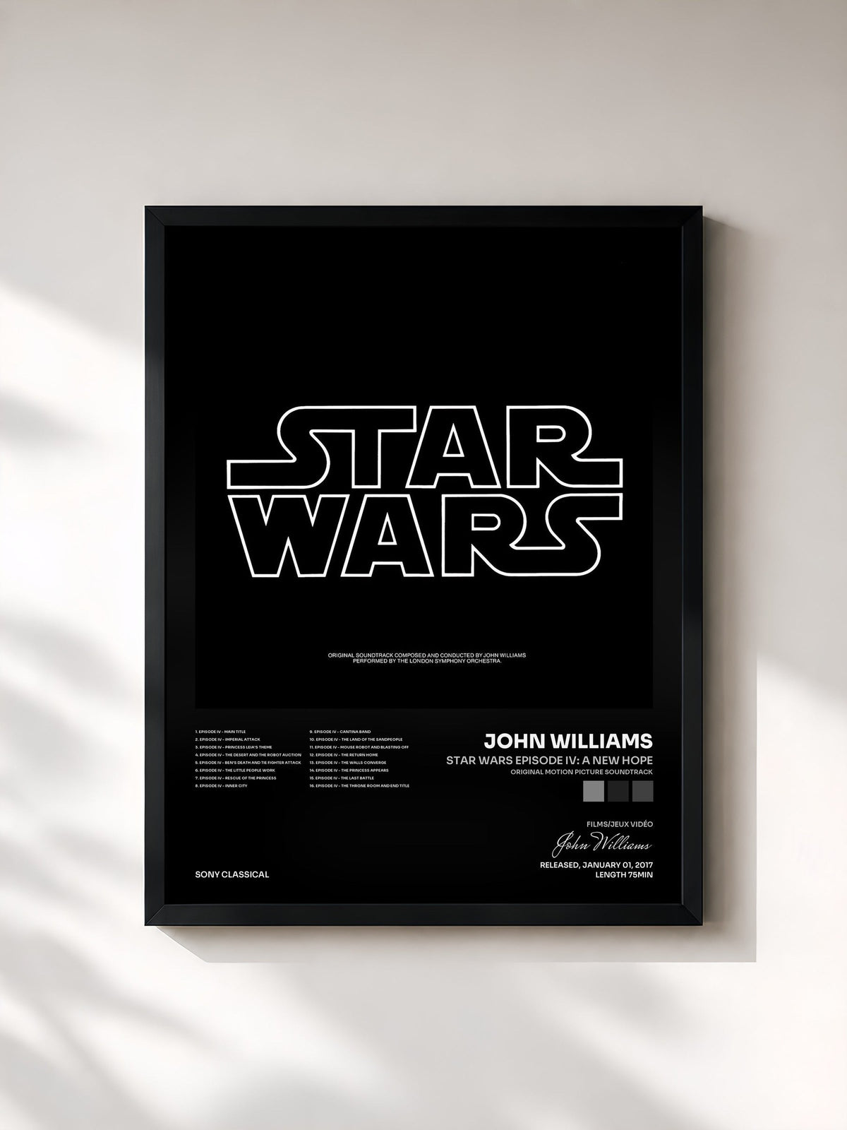 #noir Tableau de l'album Star Wars Episode IV: A New Hope (Original Motion Picture Soundtrack) de John Williams, cadre noir, imprimé et encadré en France