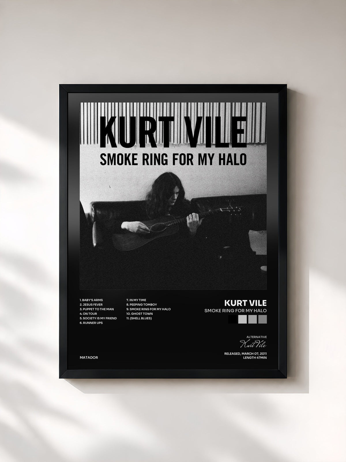 #noir Smoke Ring For My Halo de Kurt Vile en lámina enmarcada, marco negro, impresa y enmarcada en Francia