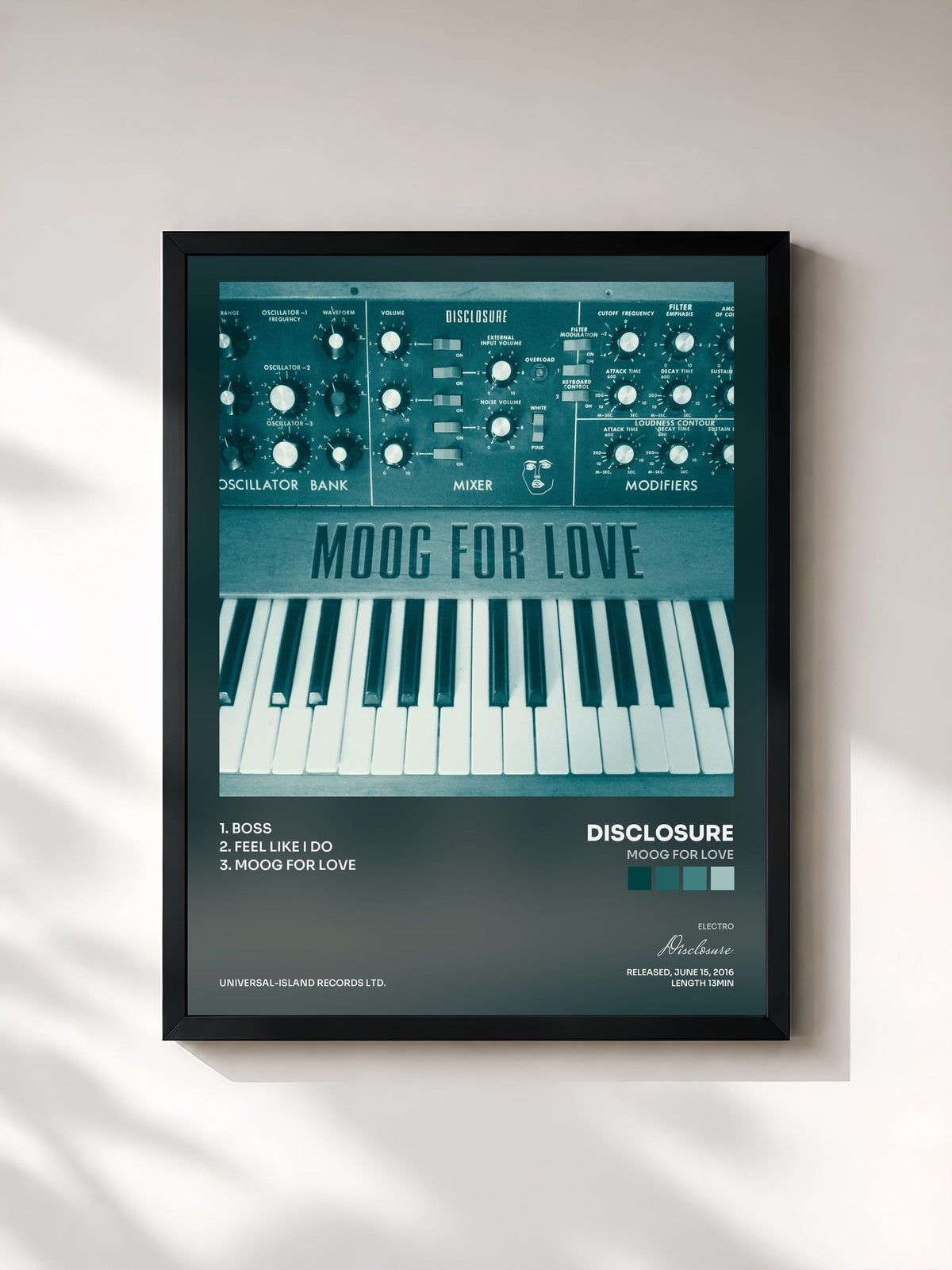 #noir Tableau de l'album Moog For Love de Disclosure, cadre noir, imprimé et encadré en France