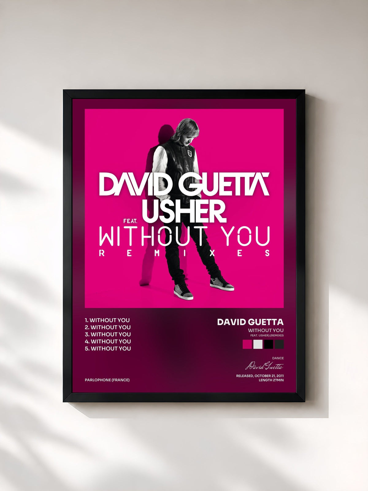 #noir Tableau de l'album Without You (feat. Usher) (Remixes) de David Guetta, cadre noir, imprimé et encadré en France