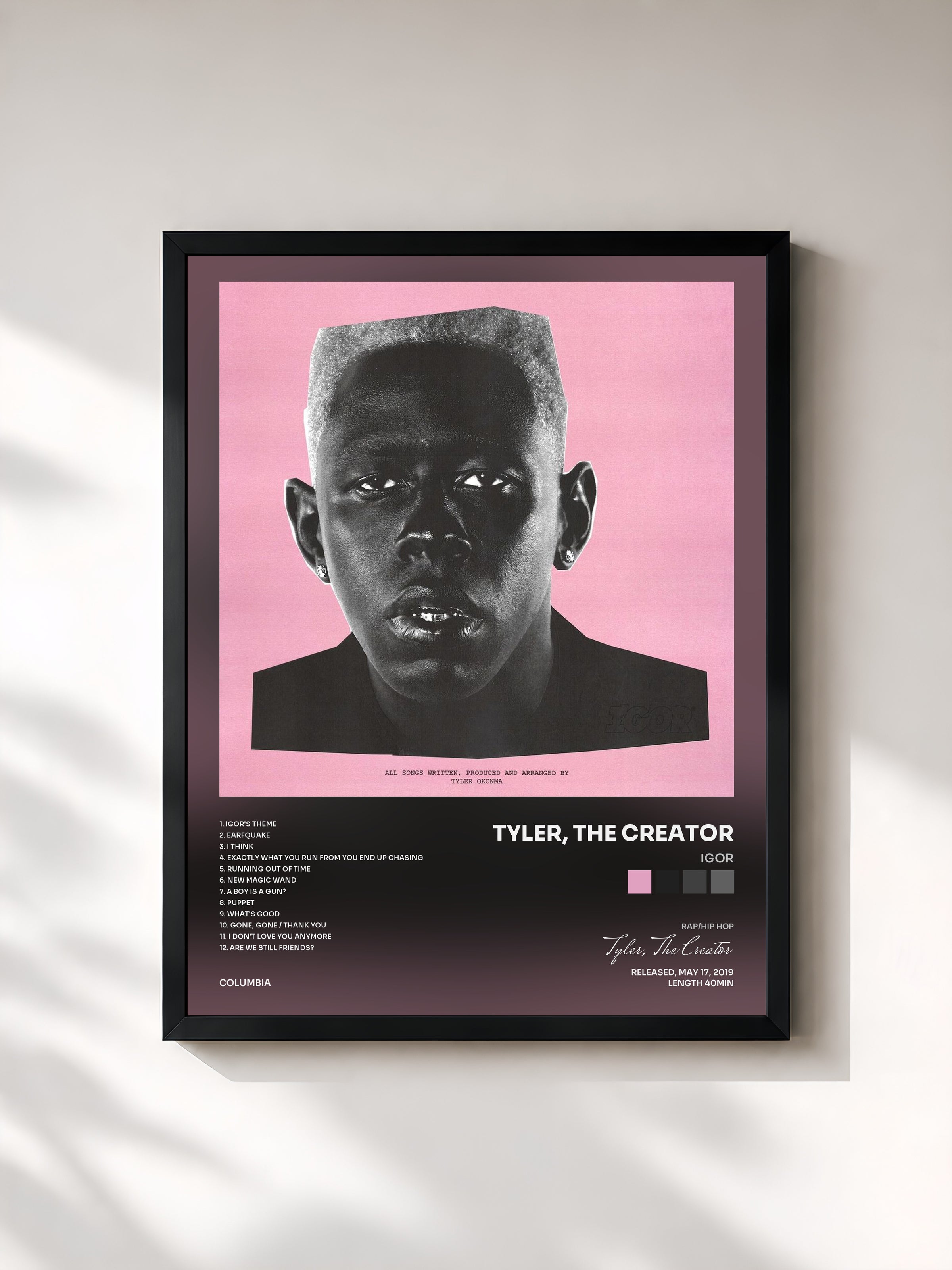 #noir Tableau de l'album IGOR de Tyler, The Creator, cadre noir, imprimé et encadré en France