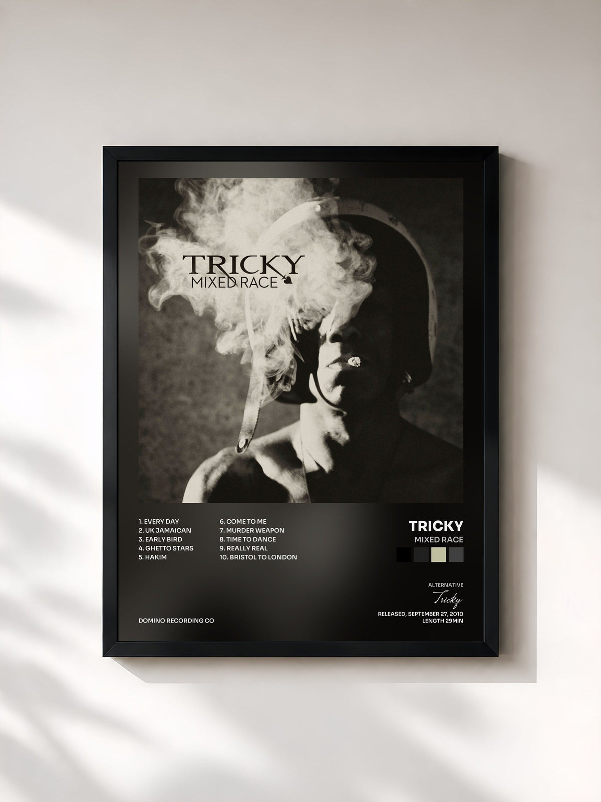 #noir Tableau de l'album Mixed Race de Tricky, cadre noir, imprimé et encadré en France