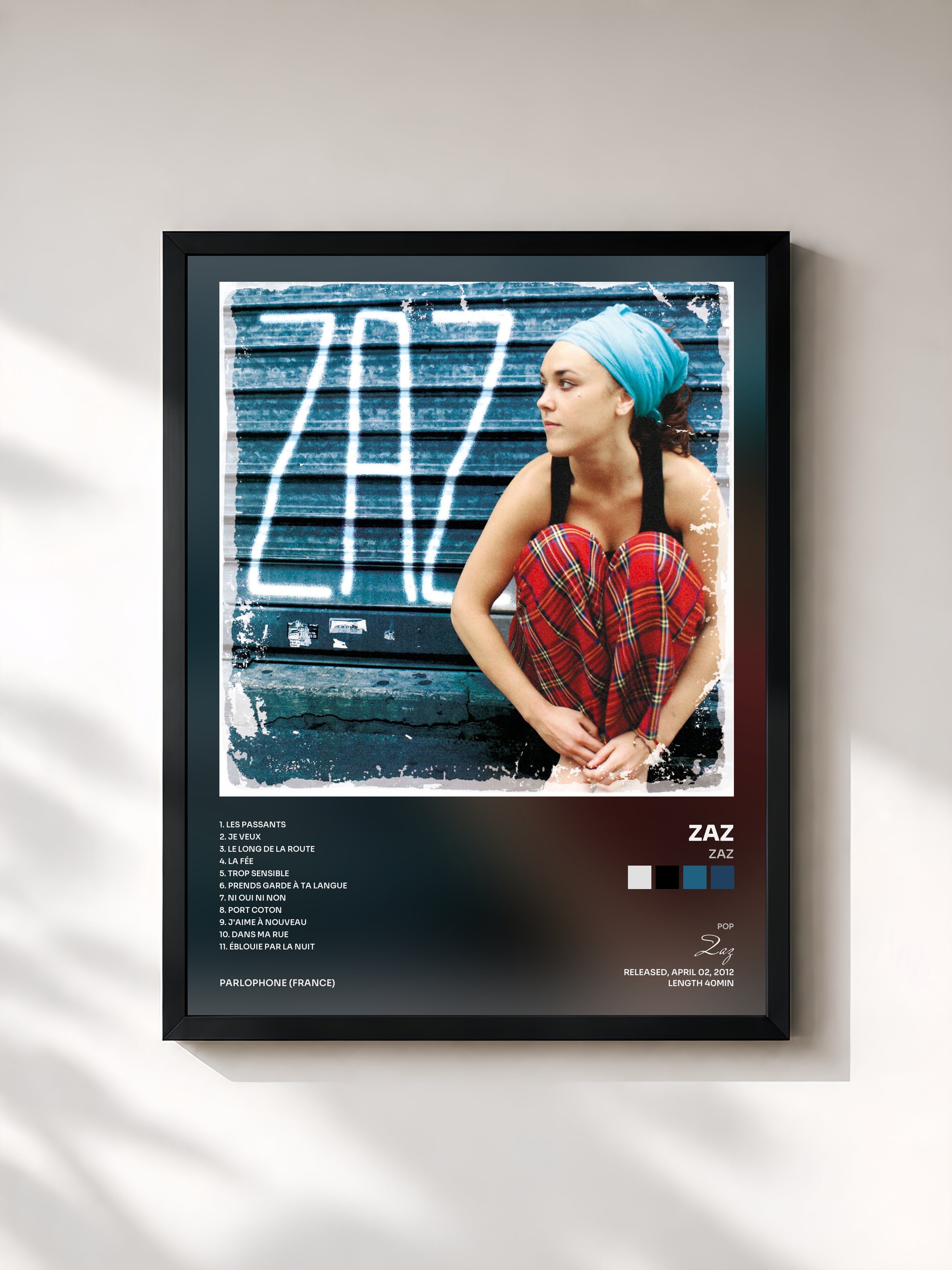 #noir Tableau de l'album Zaz de Zaz, cadre noir, imprimé et encadré en France