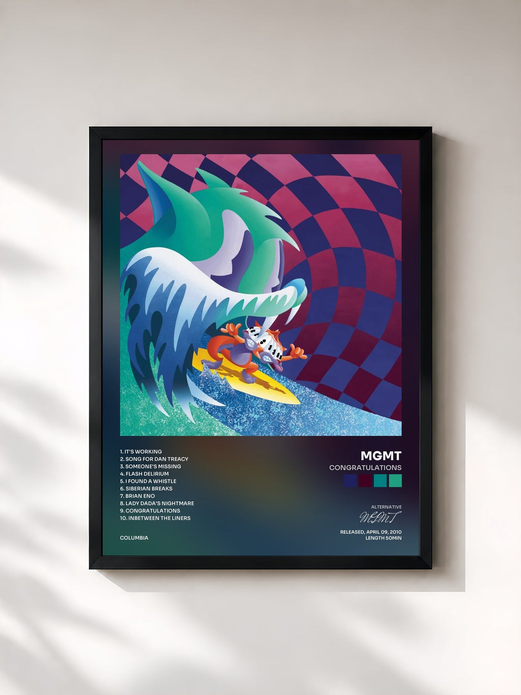 #noir Tableau de l'album Congratulations de MGMT, cadre noir, imprimé et encadré en France