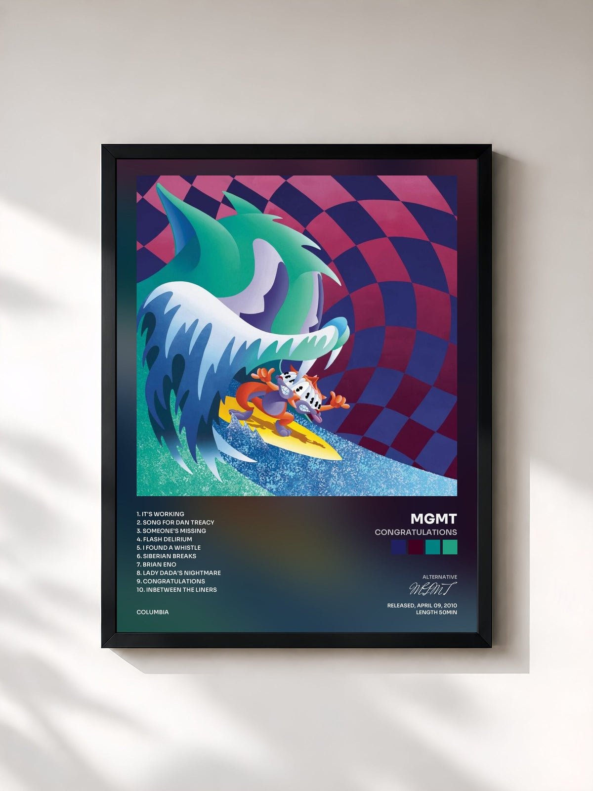 #noir Tableau de l'album Congratulations de MGMT, cadre noir, imprimé et encadré en France