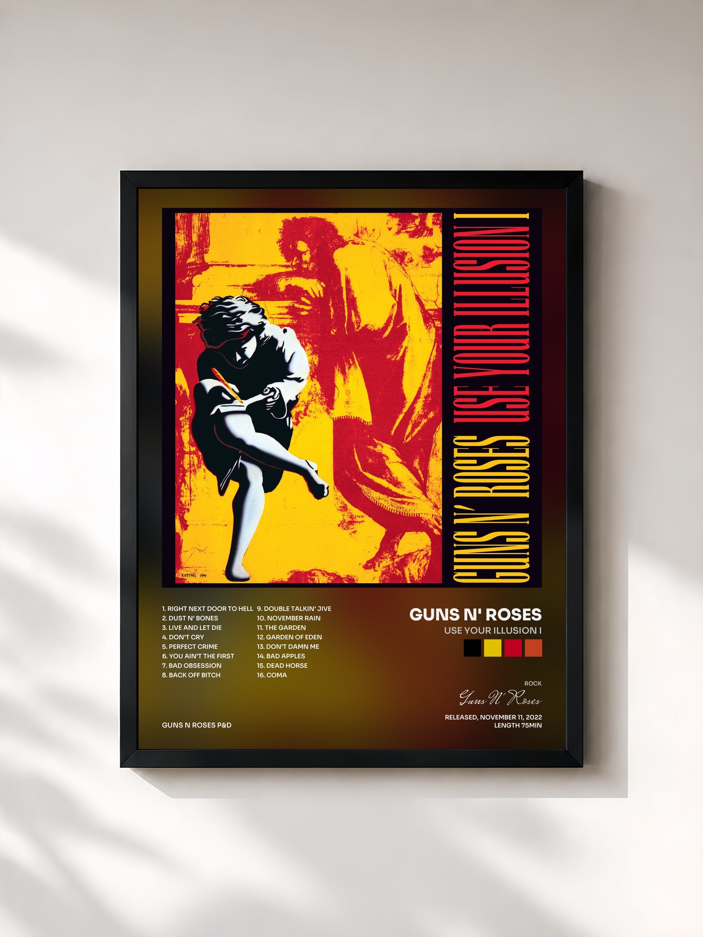 #noir Tableau de l'album Use Your Illusion I de Guns N' Roses, cadre noir, imprimé et encadré en France