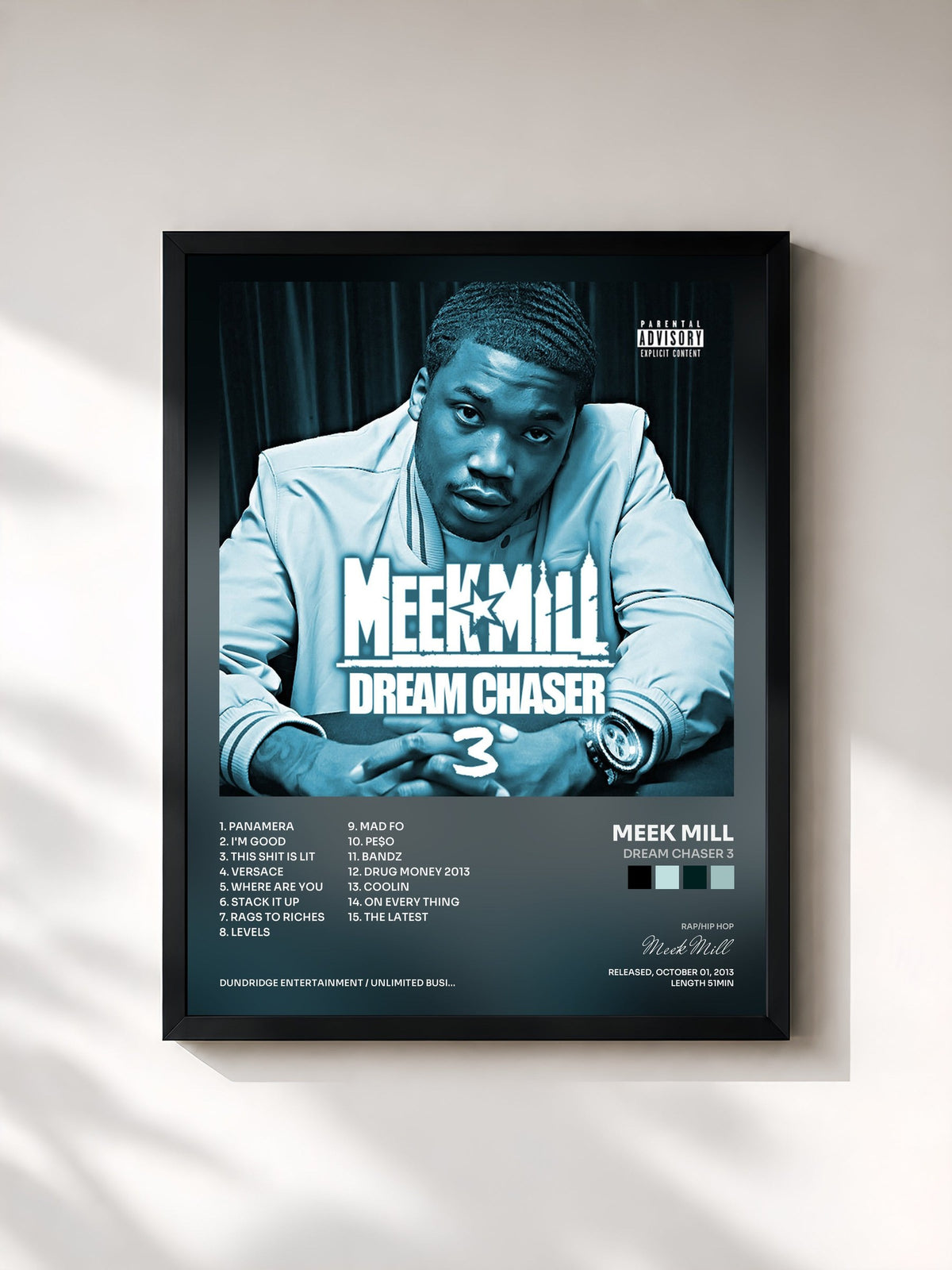 #noir Tableau de l'album Dream Chaser 3 de Meek Mill, cadre noir, imprimé et encadré en France