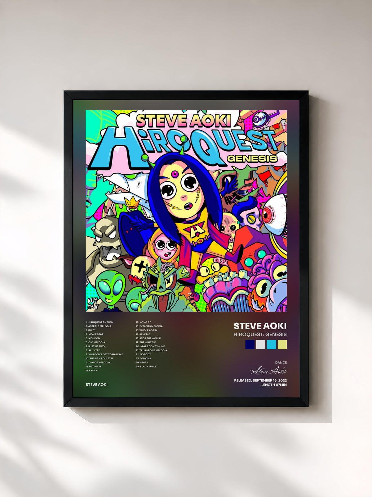 #noir Tableau de l'album HiROQUEST: Genesis de Steve Aoki, cadre noir, imprimé et encadré en France