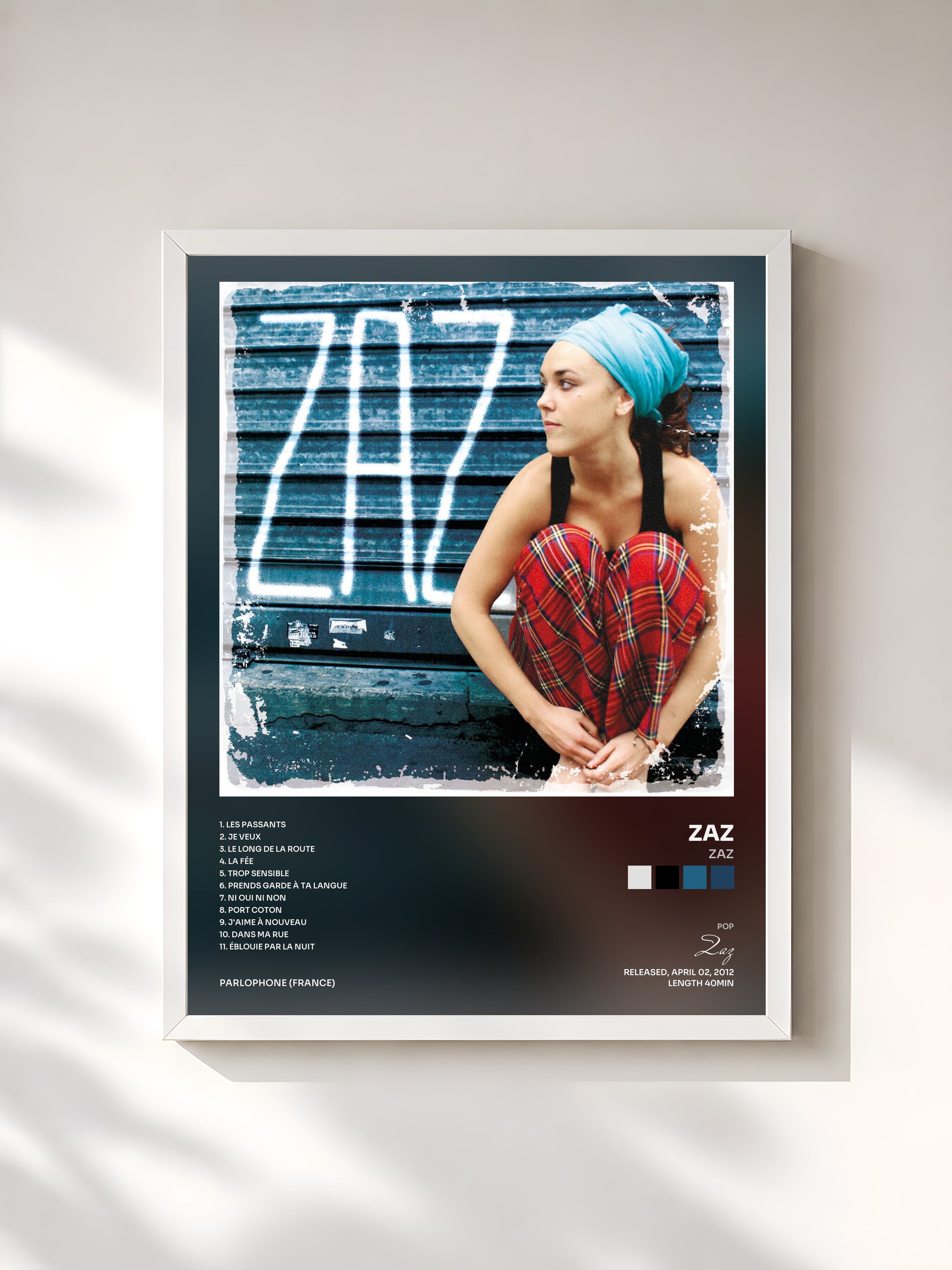 #blanc Tableau de l'album Zaz de Zaz, cadre blanc, imprimé et encadré en France