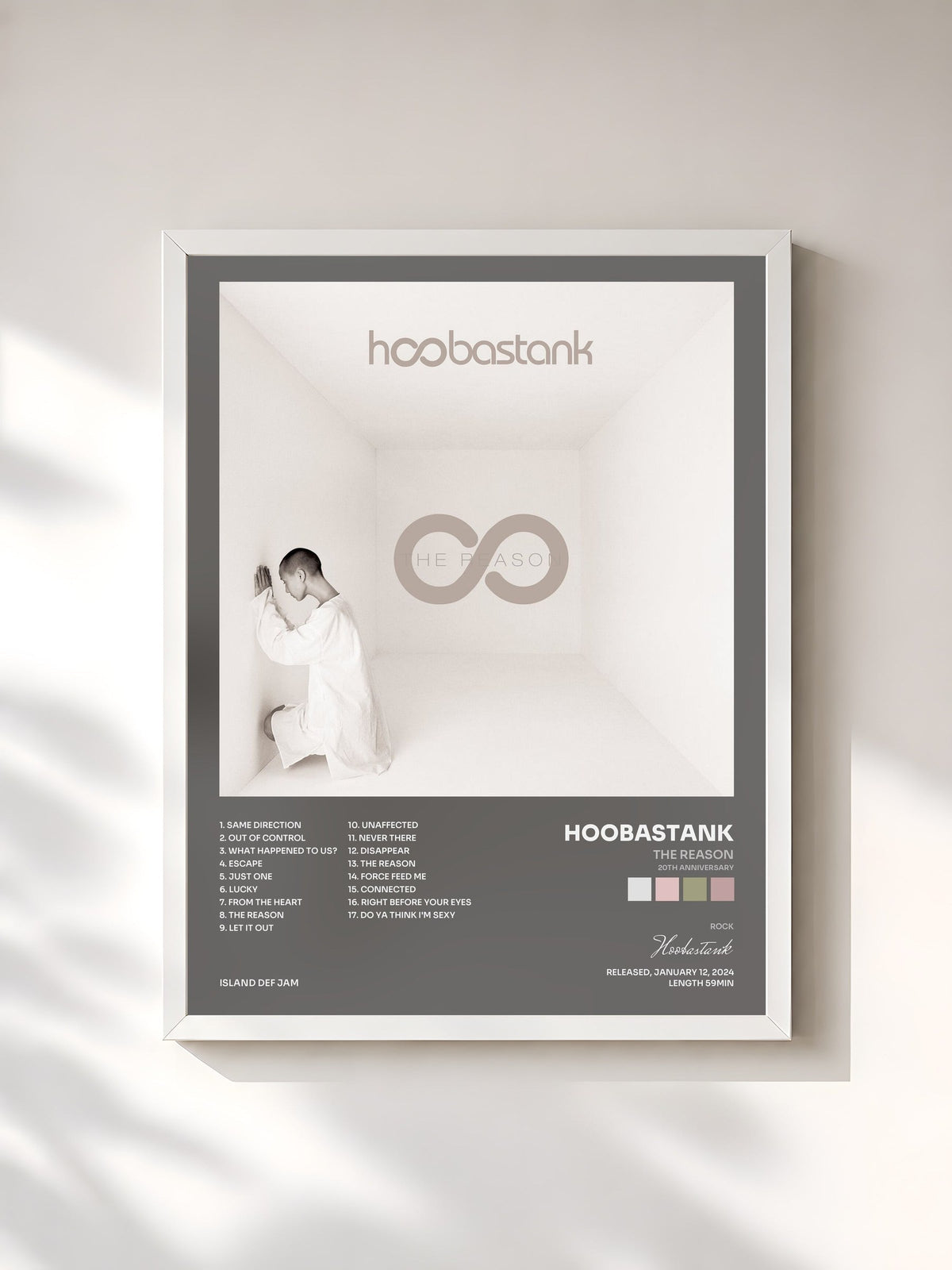 #blanc Tableau de l'album The Reason (20th Anniversary) de Hoobastank, cadre blanc, imprimé et encadré en France