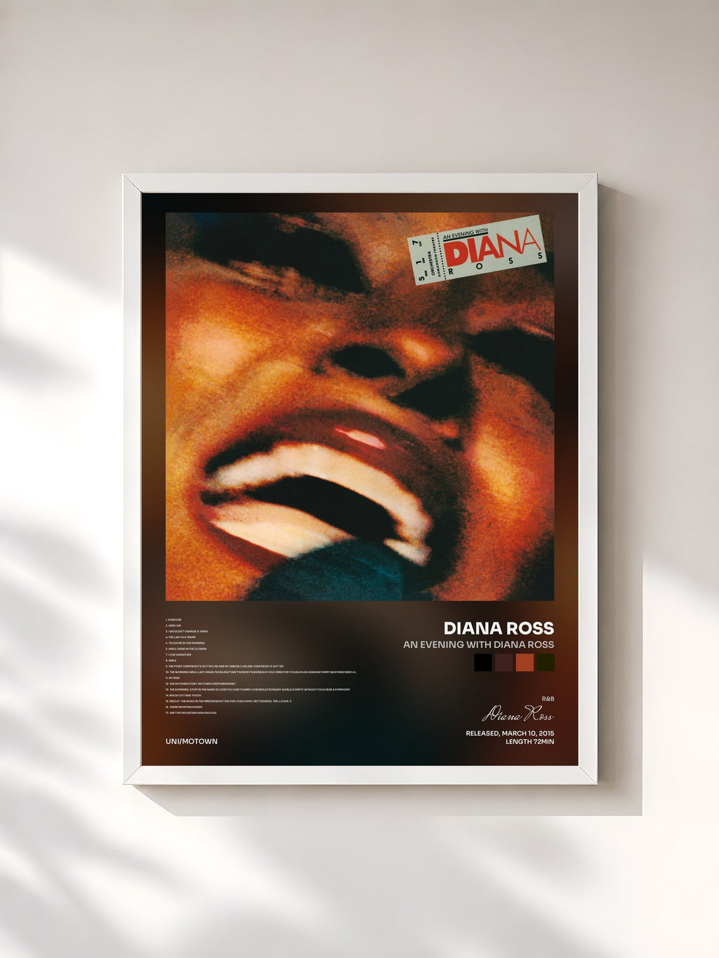 #blanc Tableau de l'album An Evening With Diana Ross de Diana Ross, cadre blanc, imprimé et encadré en France