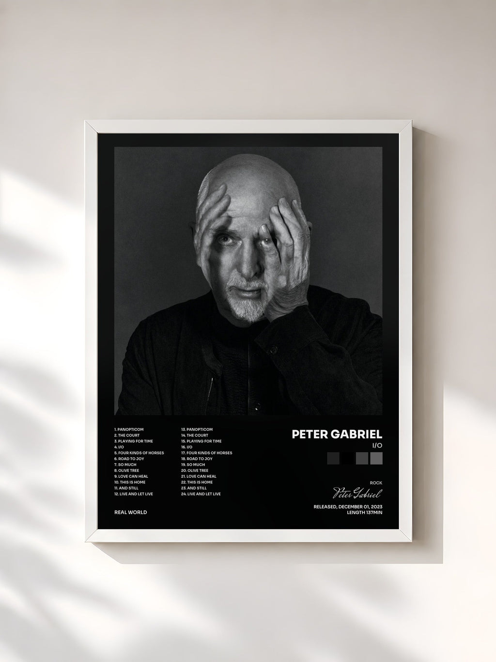 #blanc Tableau de l'album i/o de Peter Gabriel, cadre blanc, imprimé et encadré en France
