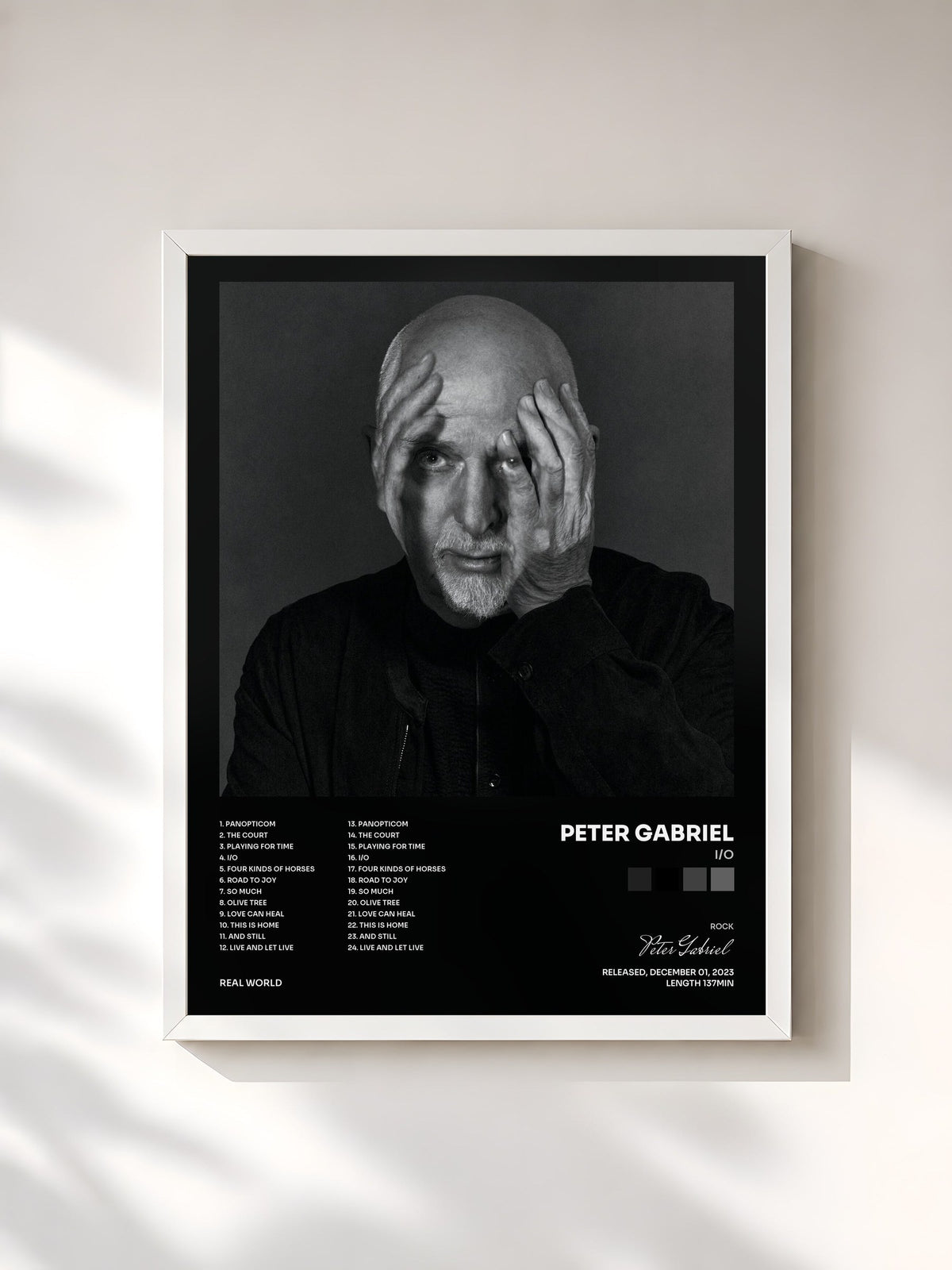 #blanc Tableau de l'album i/o de Peter Gabriel, cadre blanc, imprimé et encadré en France