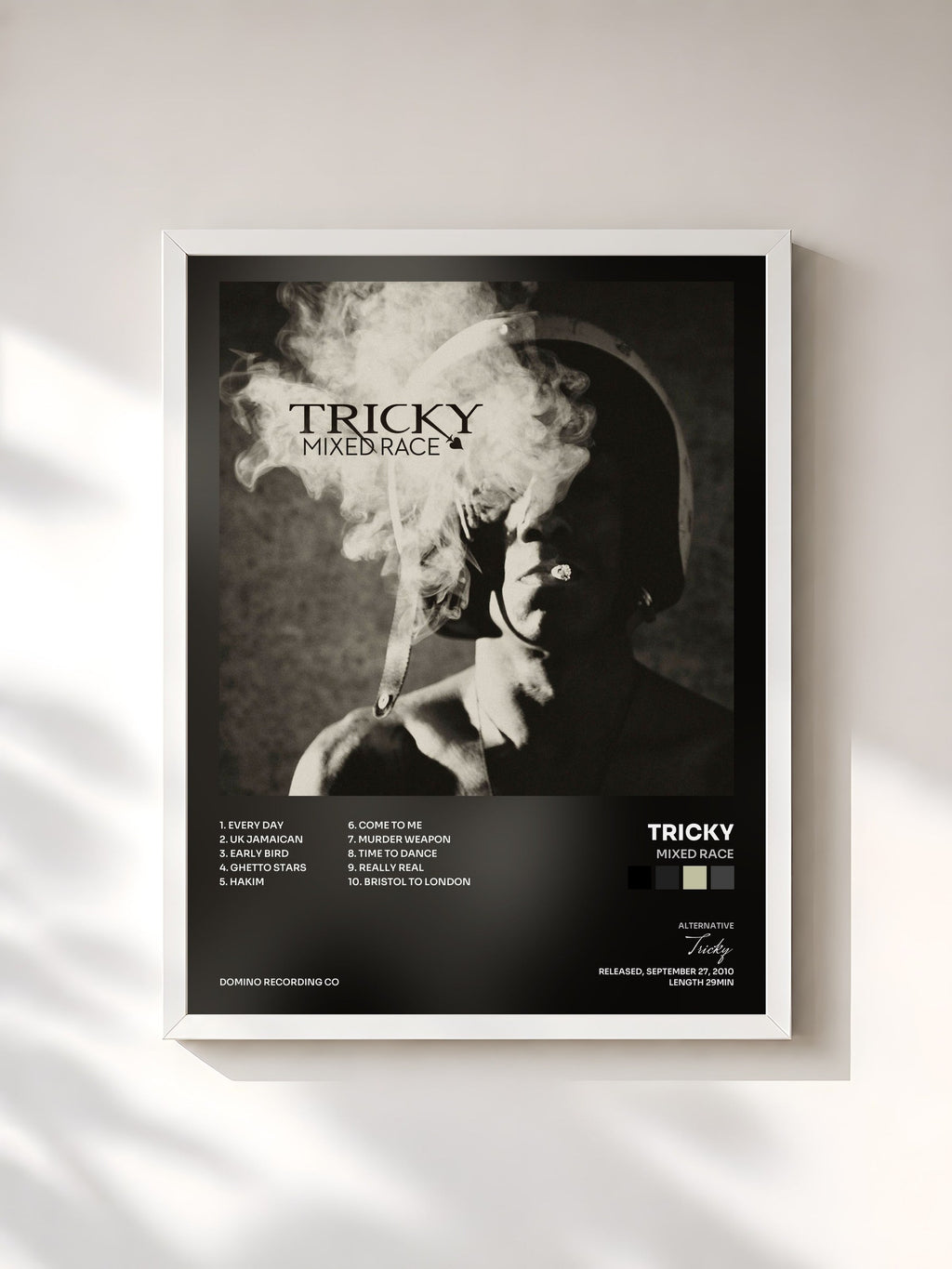 #blanc Tableau de l'album Mixed Race de Tricky, cadre blanc, imprimé et encadré en France