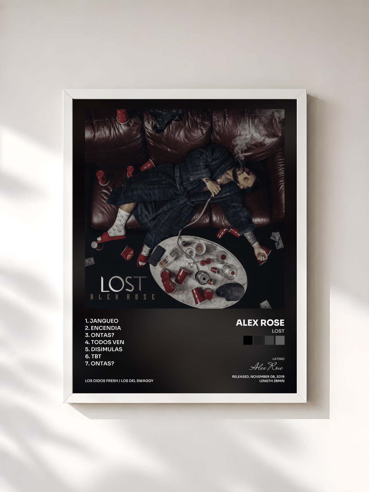 #blanc Tableau de l'album Lost de Alex Rose, cadre blanc, imprimé et encadré en France