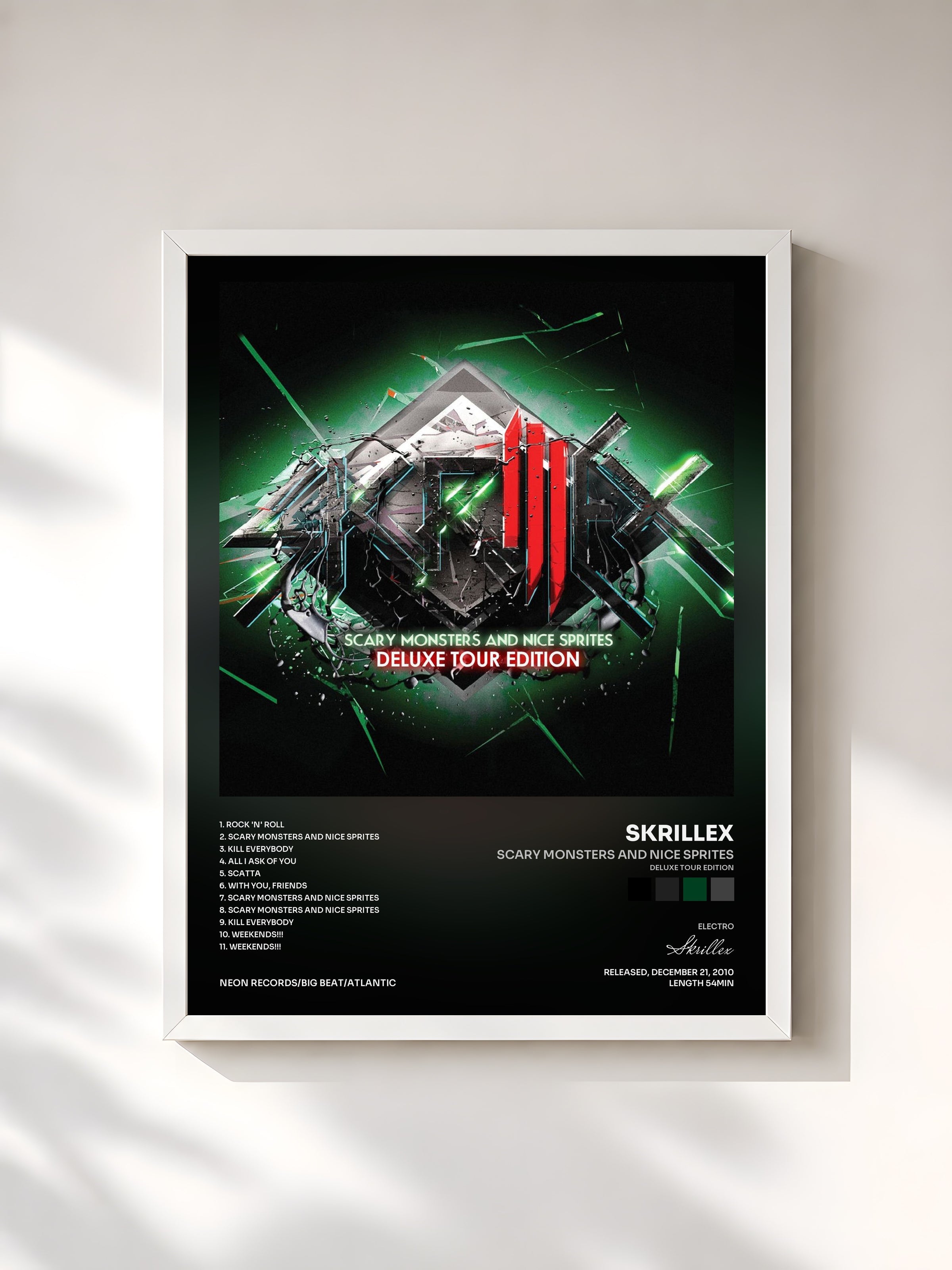 #blanc Tableau de l'album Scary Monsters and Nice Sprites (Deluxe Tour Edition) de Skrillex, cadre blanc, imprimé et encadré en France