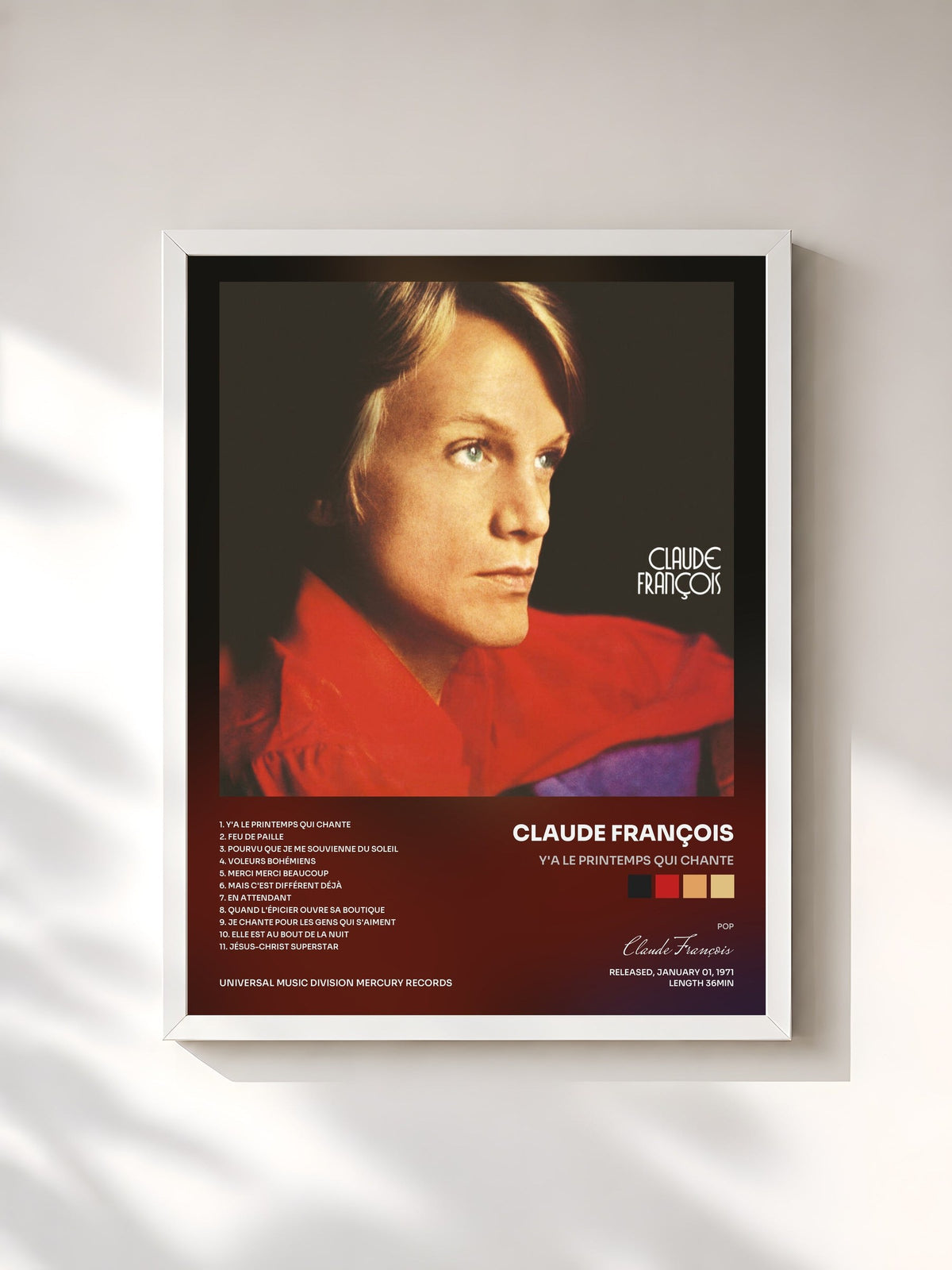 #blanc Y'a le printemps qui chante von Claude François als gerahmter Kunstdruck, weißer Rahmen, gedruckt und gerahmt in Frankreich