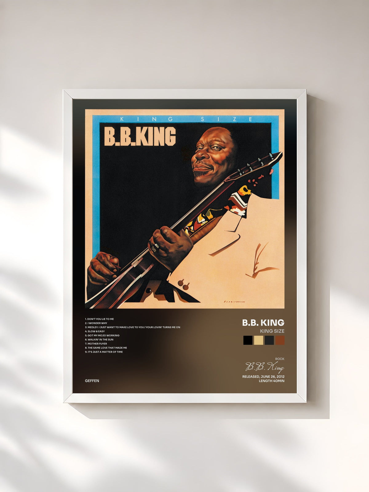 #blanc King Size de B.B. King en lámina enmarcada, marco blanco, impresa y enmarcada en Francia