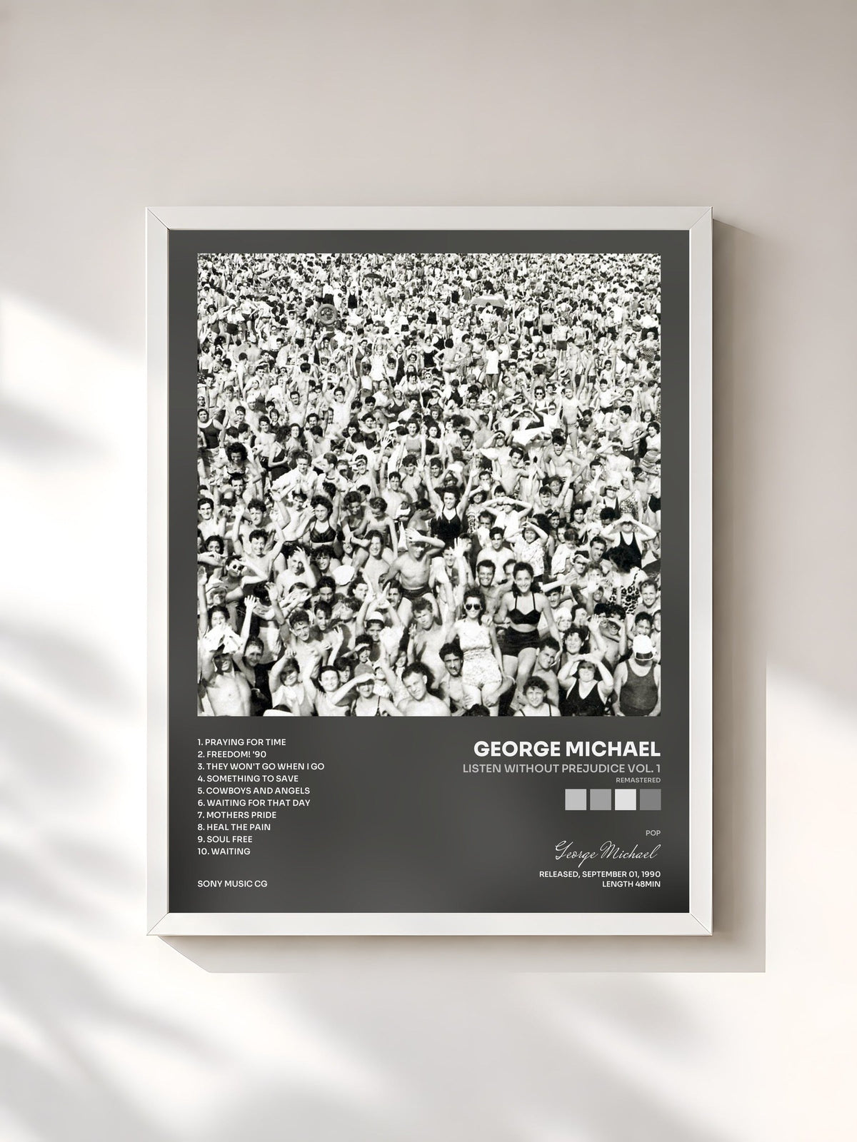 #blanc Tableau de l'album Listen Without Prejudice Vol. 1 (Remastered) de George Michael, cadre blanc, imprimé et encadré en France