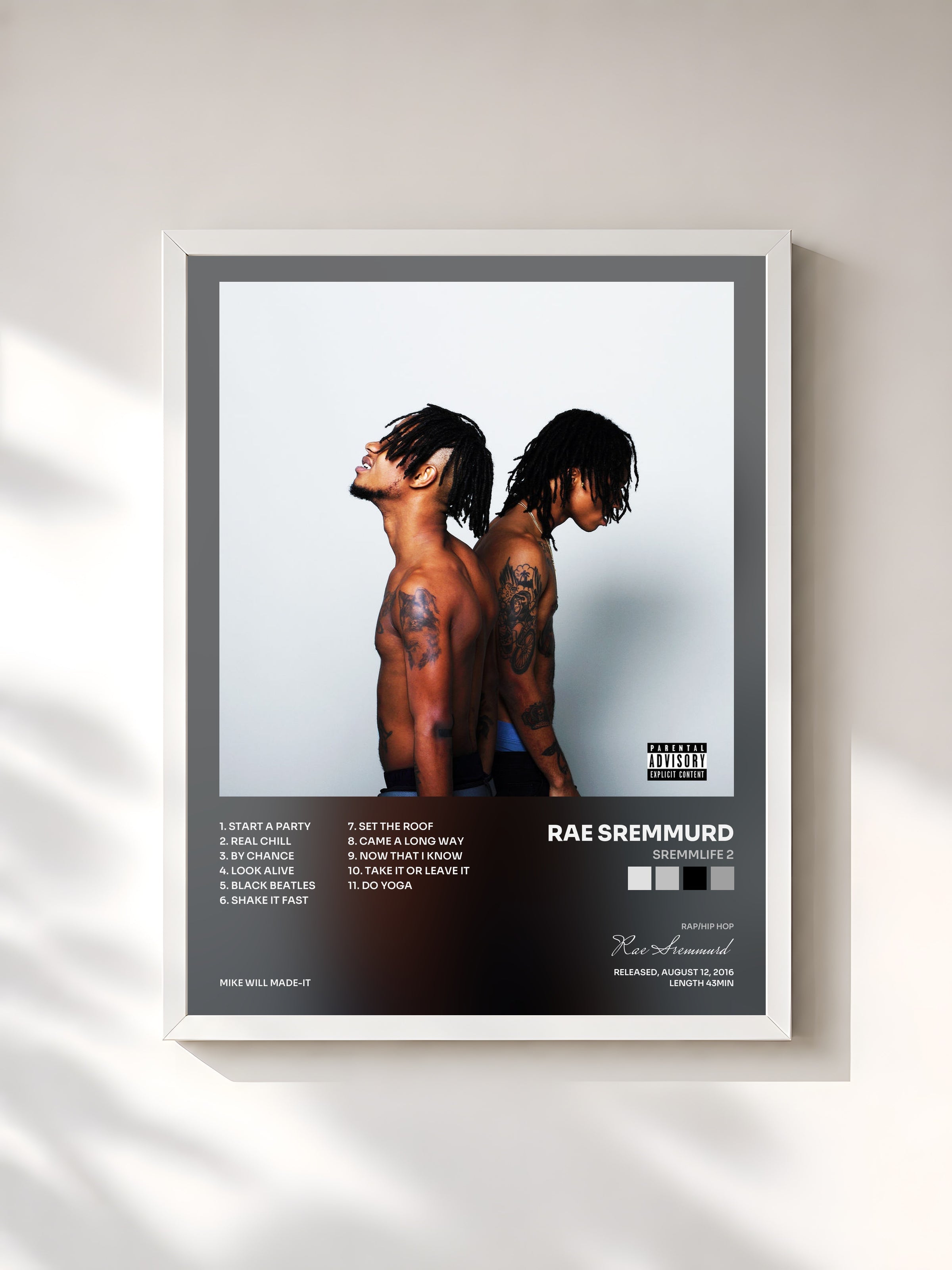 #blanc SremmLife 2 by Rae Sremmurd as a framed art print, white frame, printed and framed in France