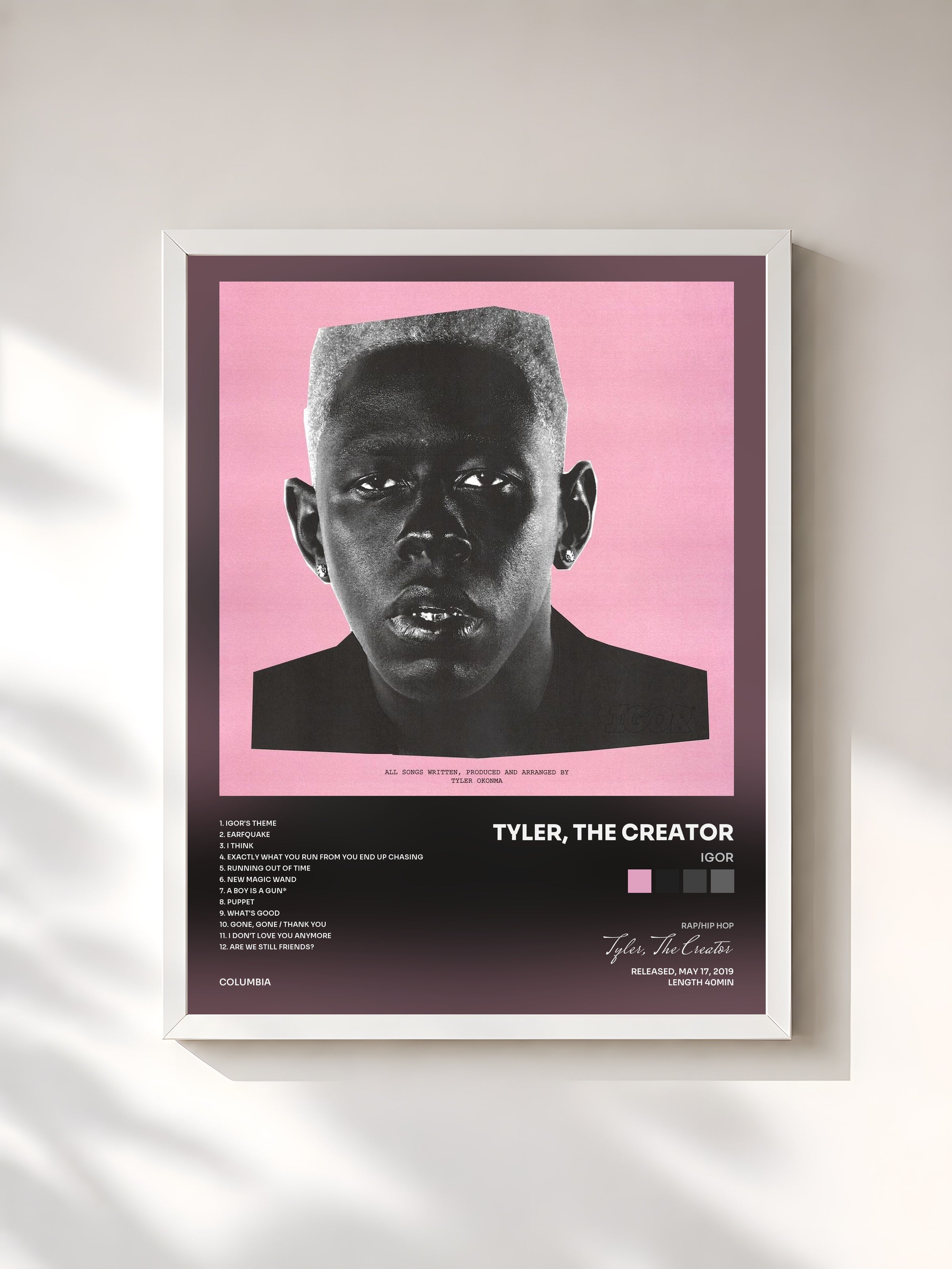 #blanc Tableau de l'album IGOR de Tyler, The Creator, cadre blanc, imprimé et encadré en France