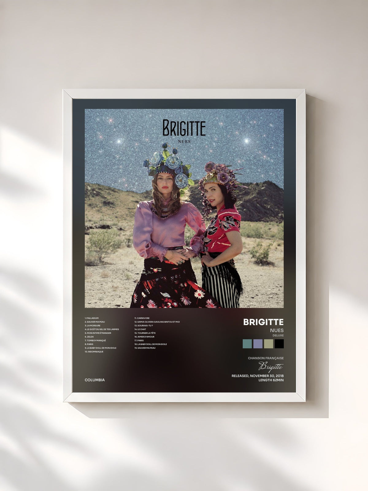 #blanc Tableau de l'album Nues (Deluxe) de Brigitte, cadre blanc, imprimé et encadré en France