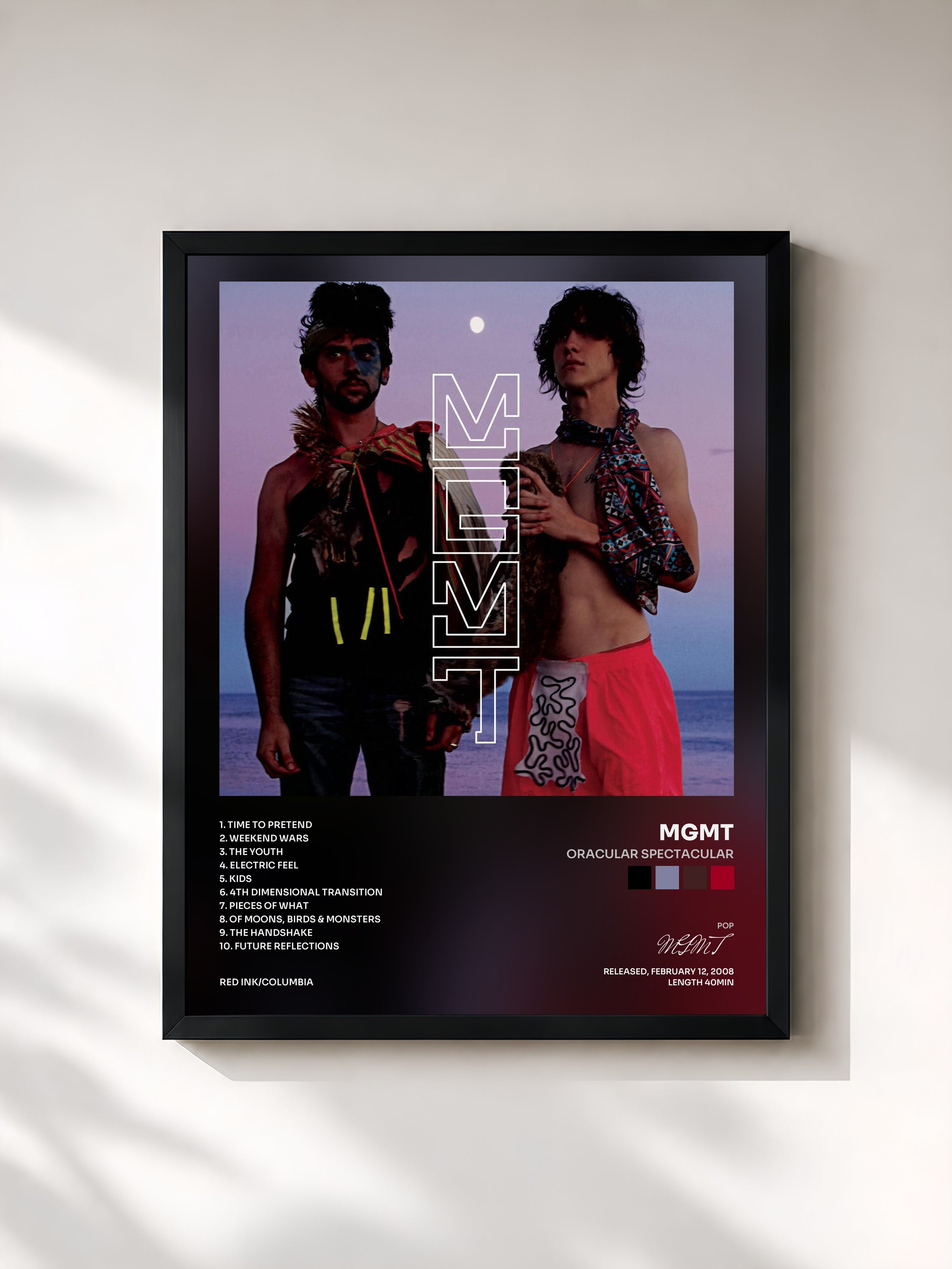 #noir Tableau de l'album Oracular Spectacular de MGMT, cadre noir, imprimé et encadré en France