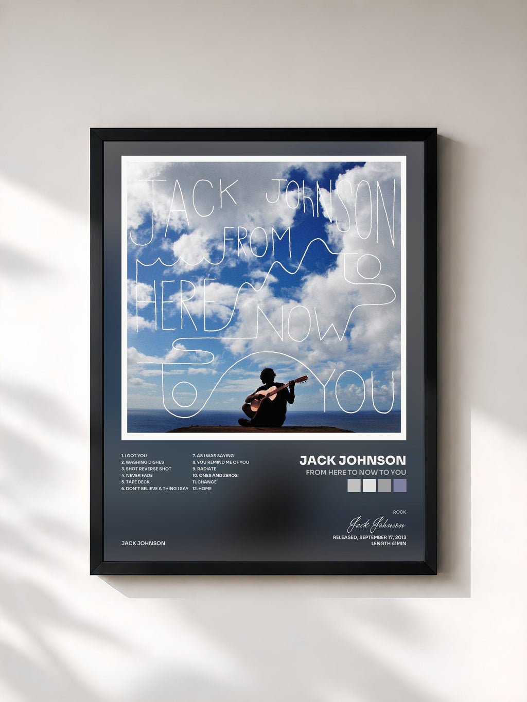 #noir From Here To Now To You by Jack Johnson as a framed art print, black frame, printed and framed in France