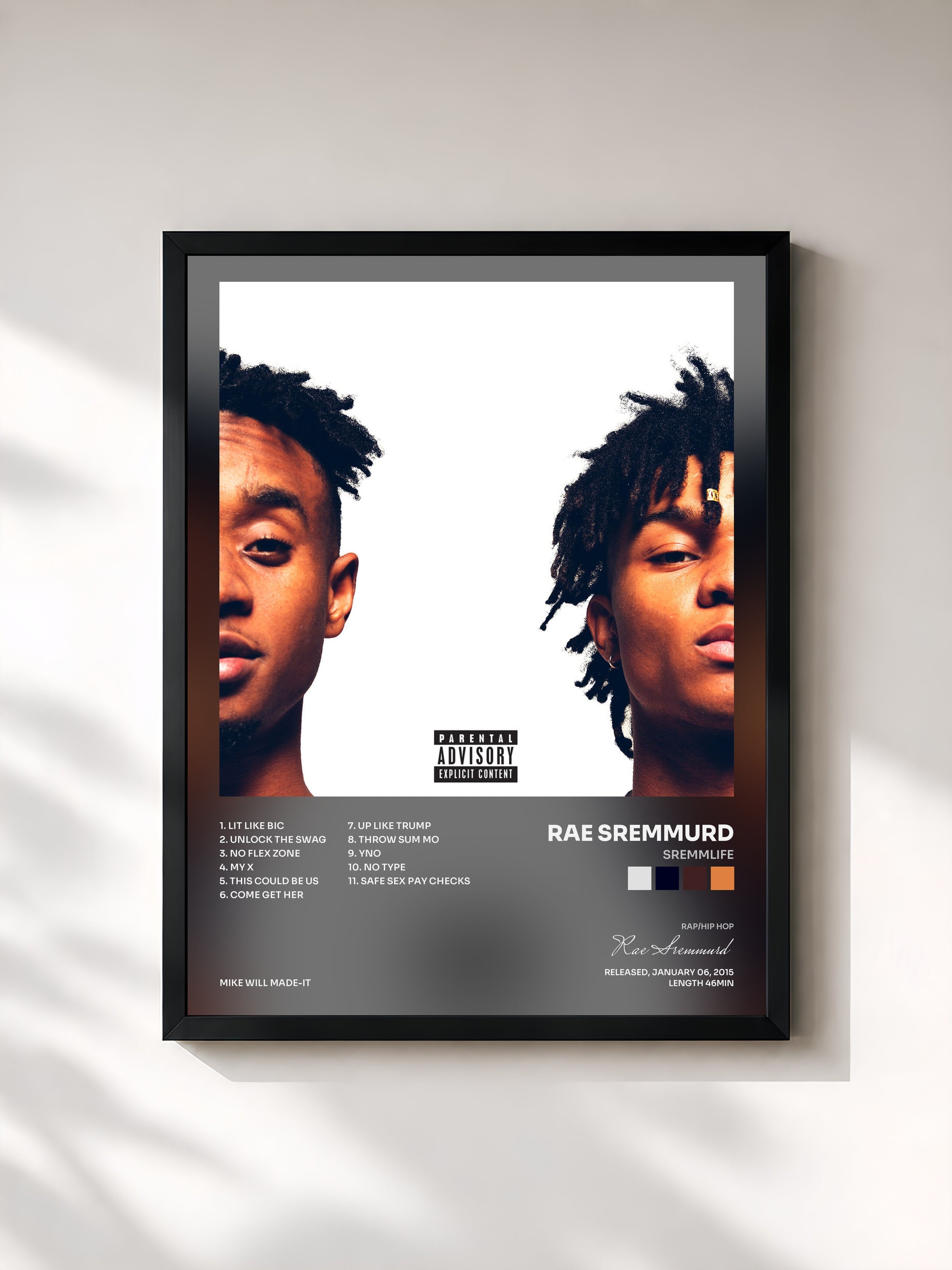 #noir Tableau de l'album SremmLife de Rae Sremmurd, cadre noir, imprimé et encadré en France