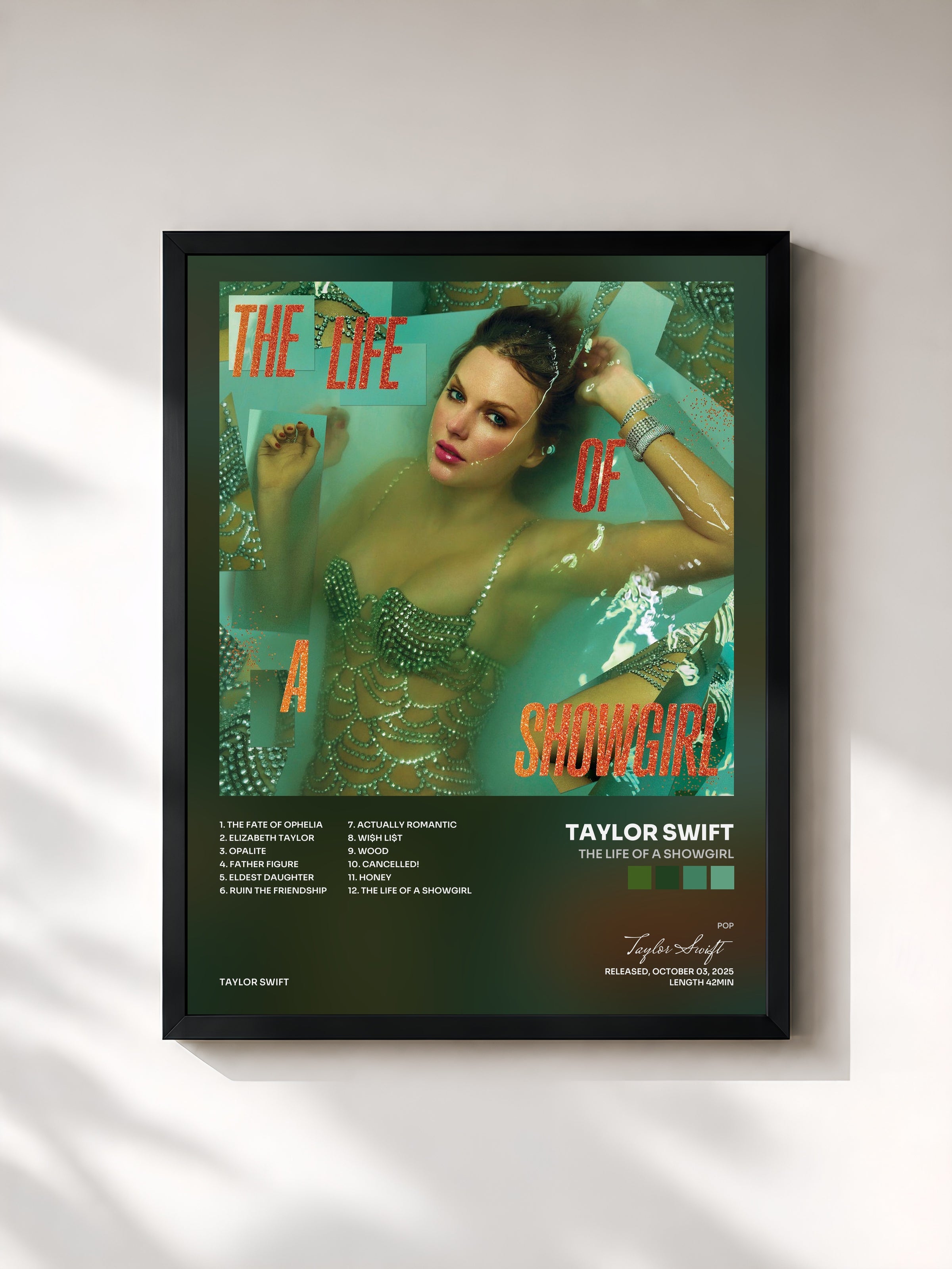 #noir The Life of a Showgirl de Taylor Swift en lámina enmarcada, marco negro, impresa y enmarcada en Francia