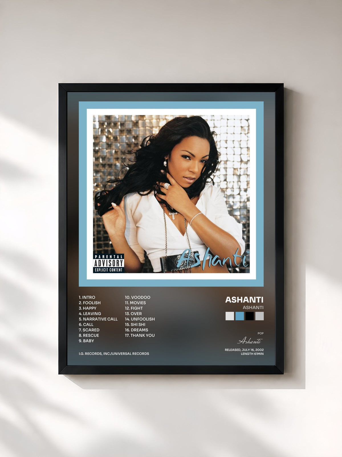 #noir Tableau de l'album Ashanti de Ashanti, cadre noir, imprimé et encadré en France