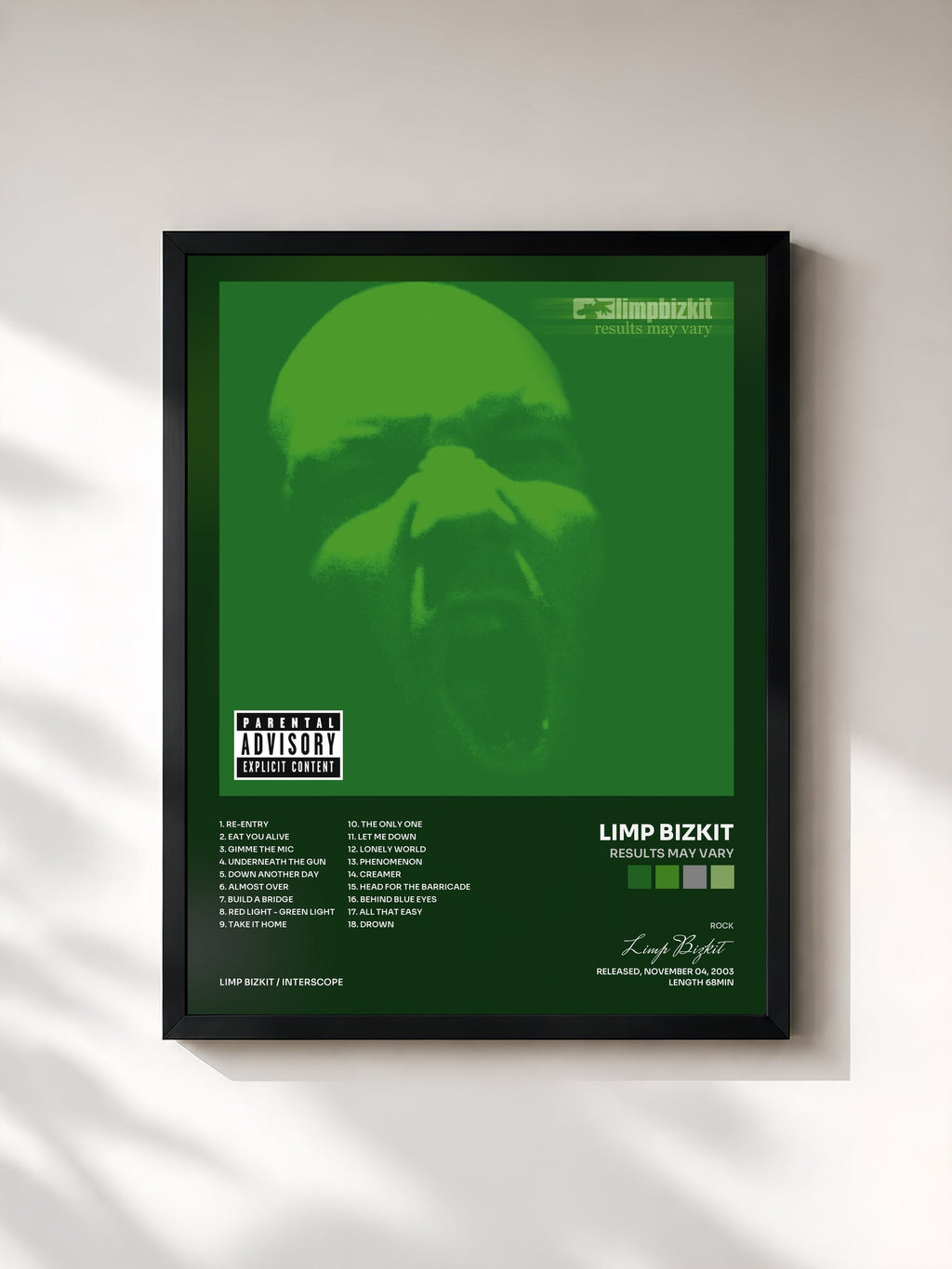 #noir Results May Vary de Limp Bizkit en lámina enmarcada, marco negro, impresa y enmarcada en Francia