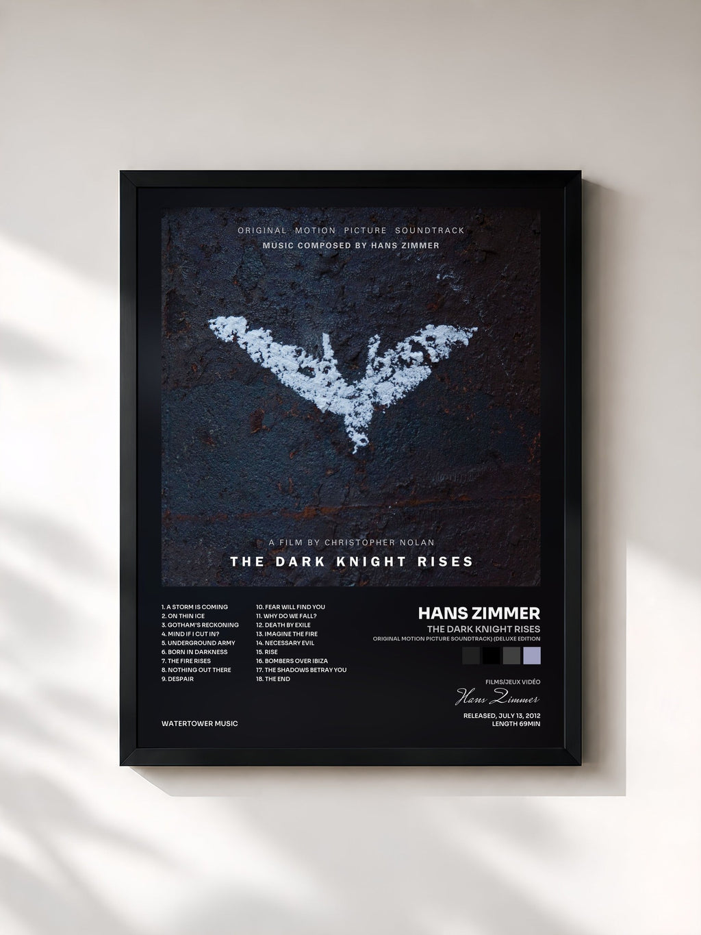 #noir Tableau de l'album The Dark Knight Rises (Original Motion Picture Soundtrack) (Deluxe Edition) de Hans Zimmer, cadre noir, imprimé et encadré en France