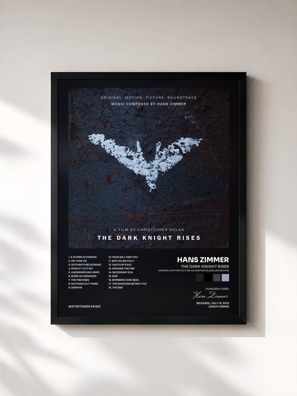 #noir Tableau de l'album The Dark Knight Rises (Original Motion Picture Soundtrack) (Deluxe Edition) de Hans Zimmer, cadre noir, imprimé et encadré en France