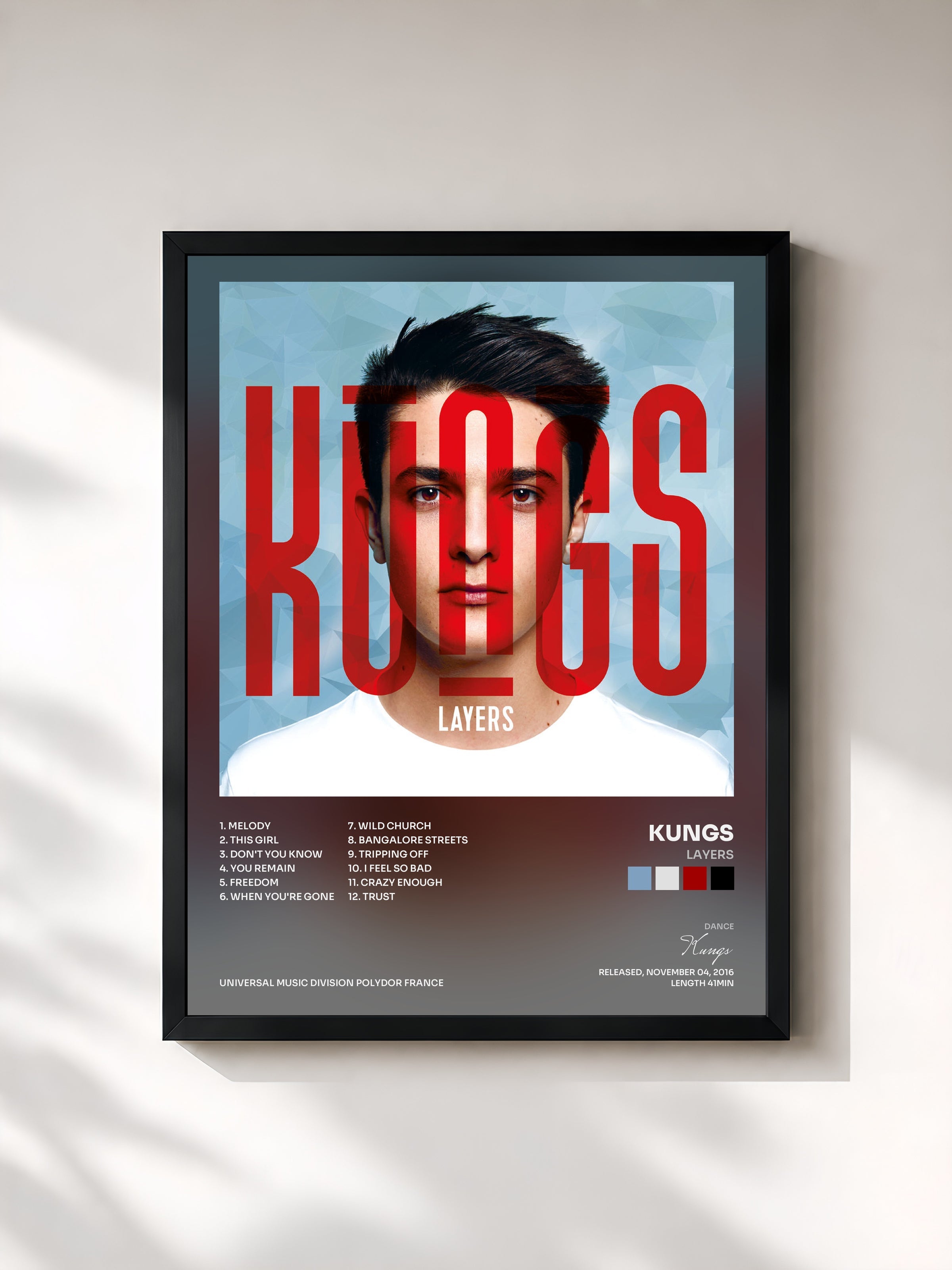 #noir Tableau de l'album Layers de Kungs, cadre noir, imprimé et encadré en France