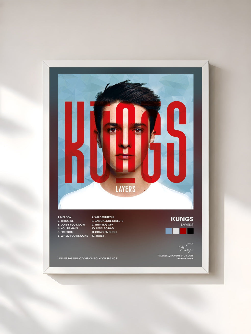 #blanc Tableau de l'album Layers de Kungs, cadre blanc, imprimé et encadré en France