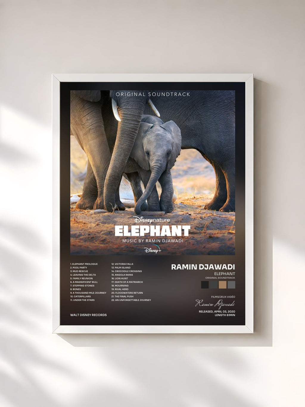 #blanc Tableau de l'album Elephant (Original Soundtrack) de Ramin Djawadi, cadre blanc, imprimé et encadré en France