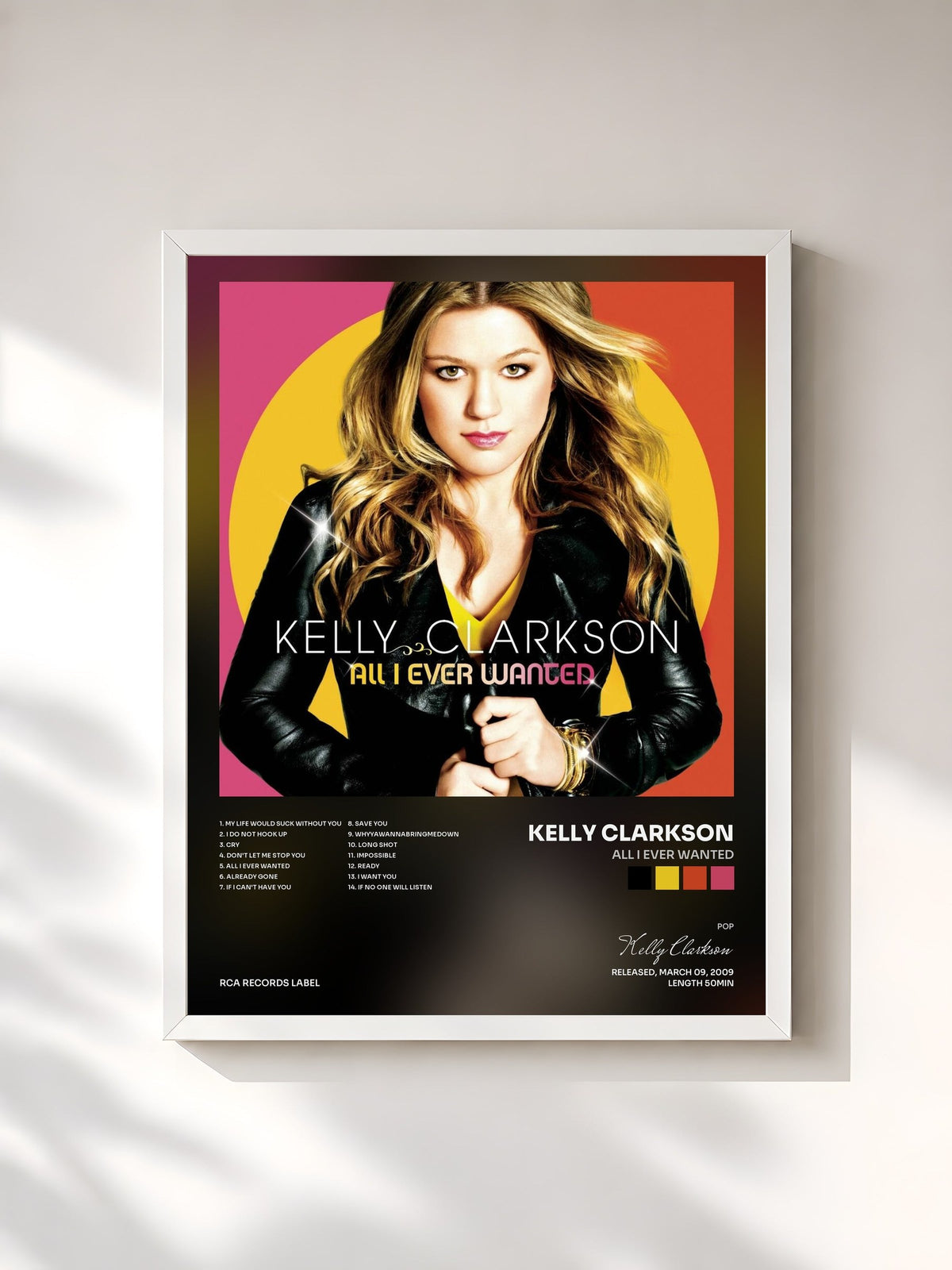 #blanc Tableau de l'album All I Ever Wanted de Kelly Clarkson, cadre blanc, imprimé et encadré en France