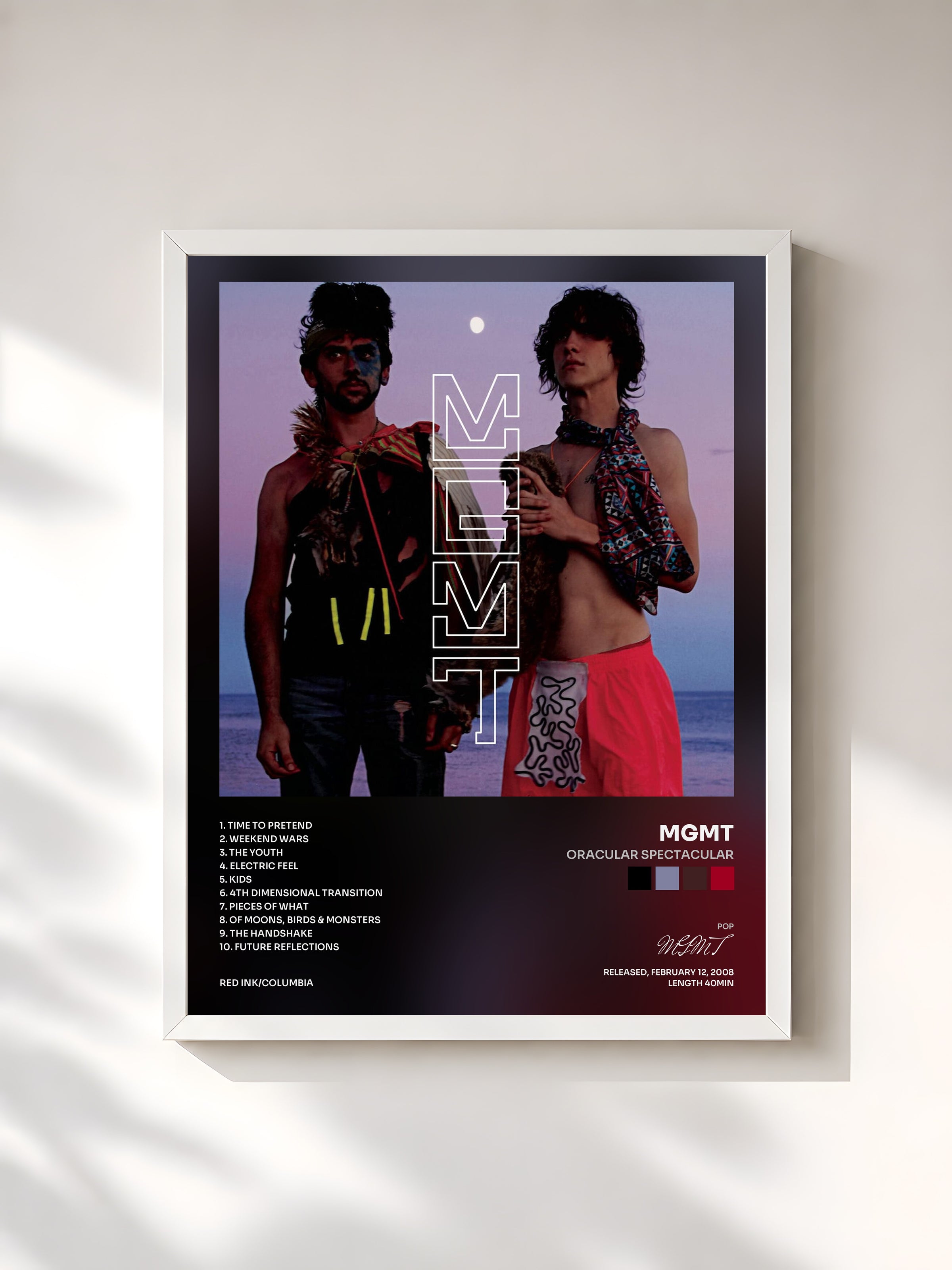 #blanc Tableau de l'album Oracular Spectacular de MGMT, cadre blanc, imprimé et encadré en France