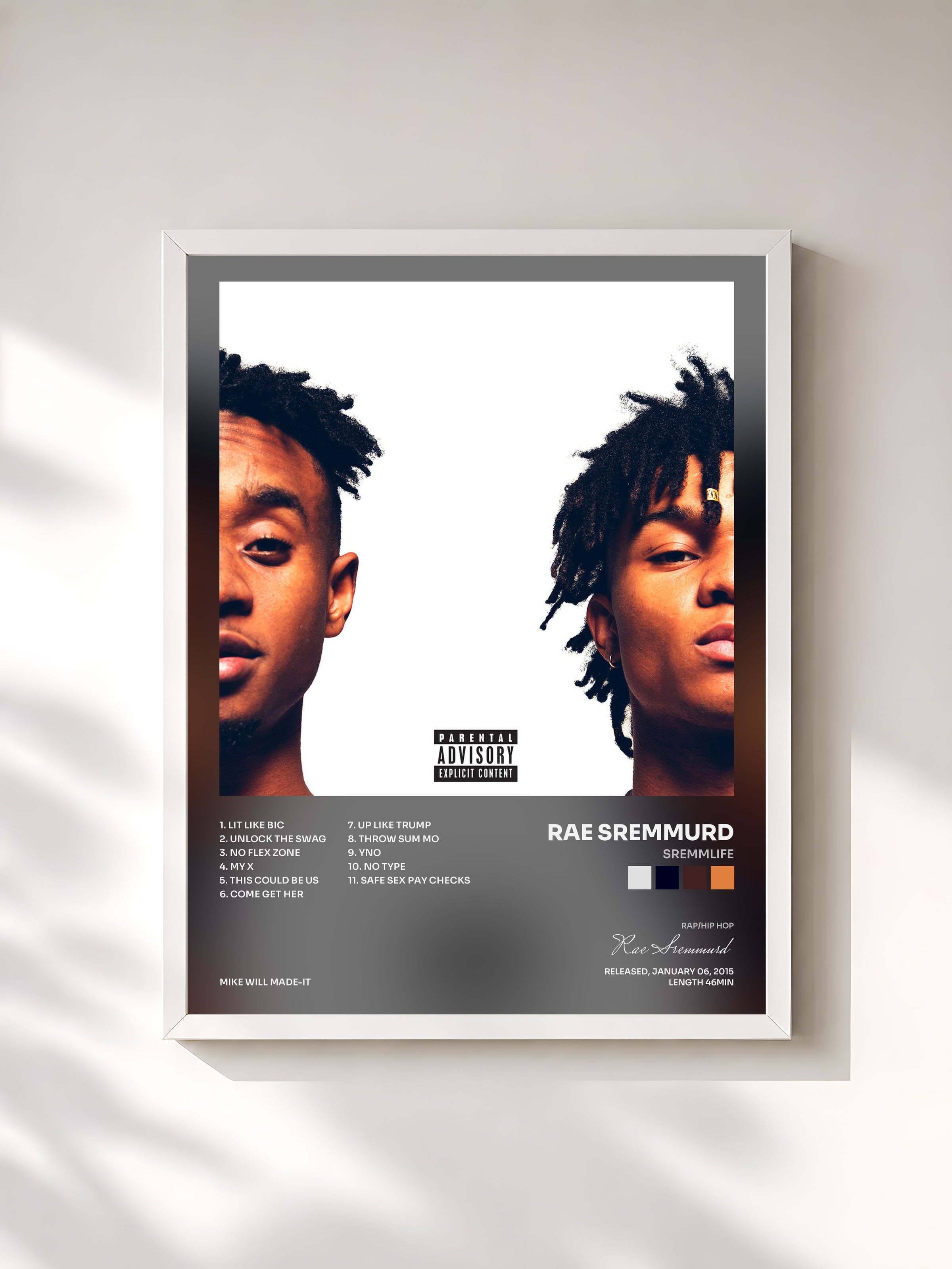 #blanc Tableau de l'album SremmLife de Rae Sremmurd, cadre blanc, imprimé et encadré en France