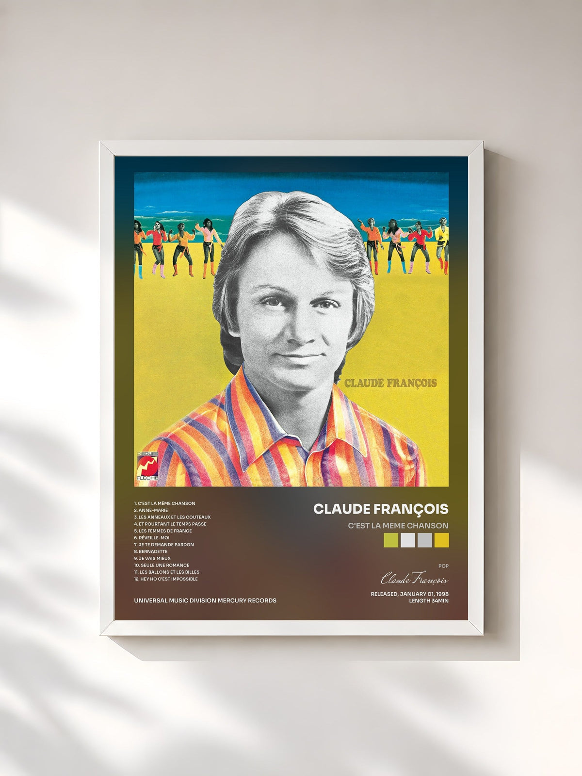 #blanc C'Est La Meme Chanson von Claude François als gerahmter Kunstdruck, weißer Rahmen, gedruckt und gerahmt in Frankreich